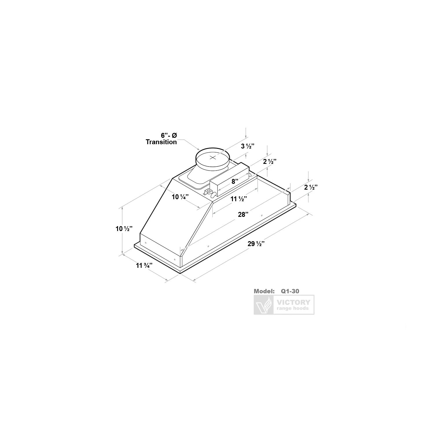 VICTORY 30 Inch 600 CFM Range Hood Insert- Q1-30