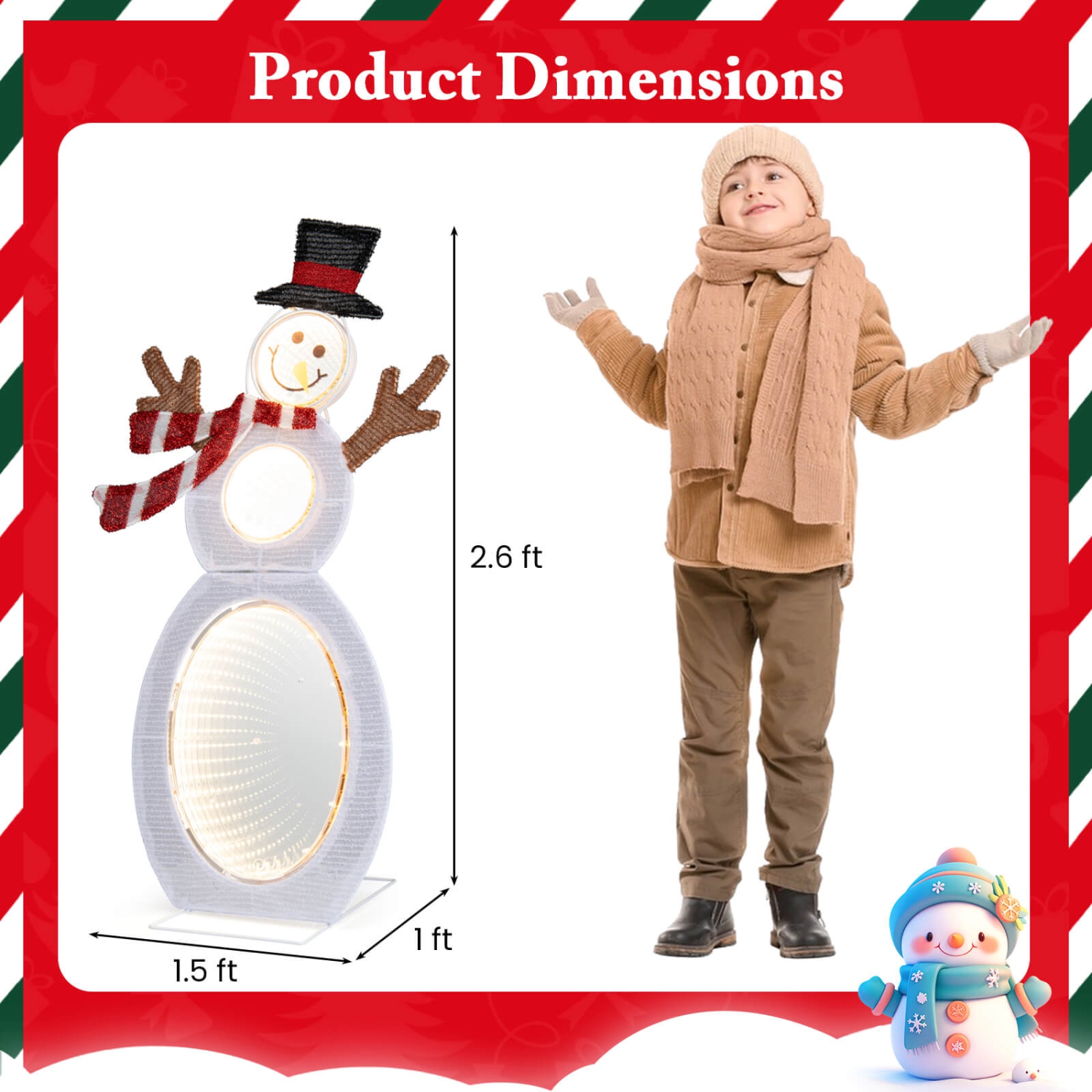 Costway 2.6 FT Lighted Snowman with 105 Built-in LED Lights Metal Stand Zip Tie Stakes