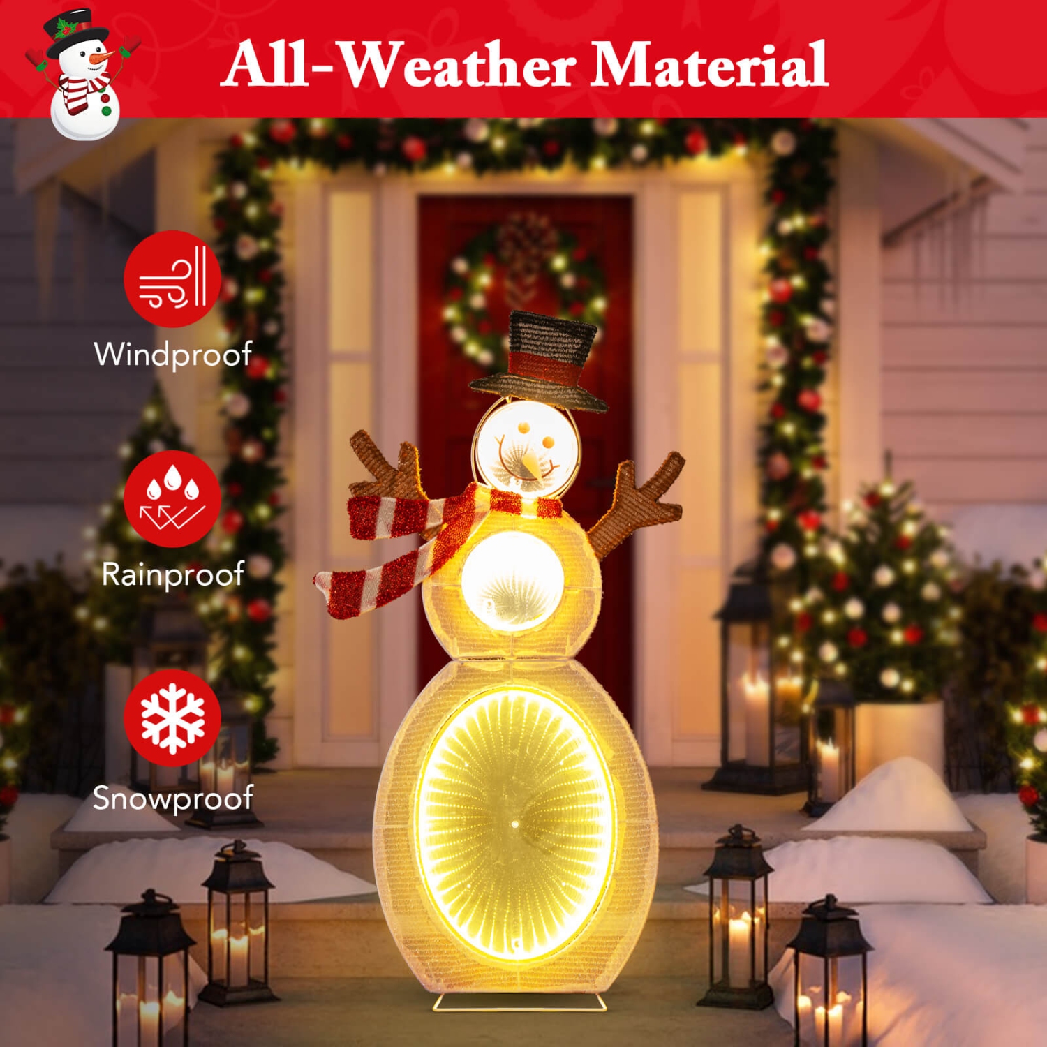 Costway 2.6 FT Lighted Snowman with 105 Built-in LED Lights Metal Stand Zip Tie Stakes