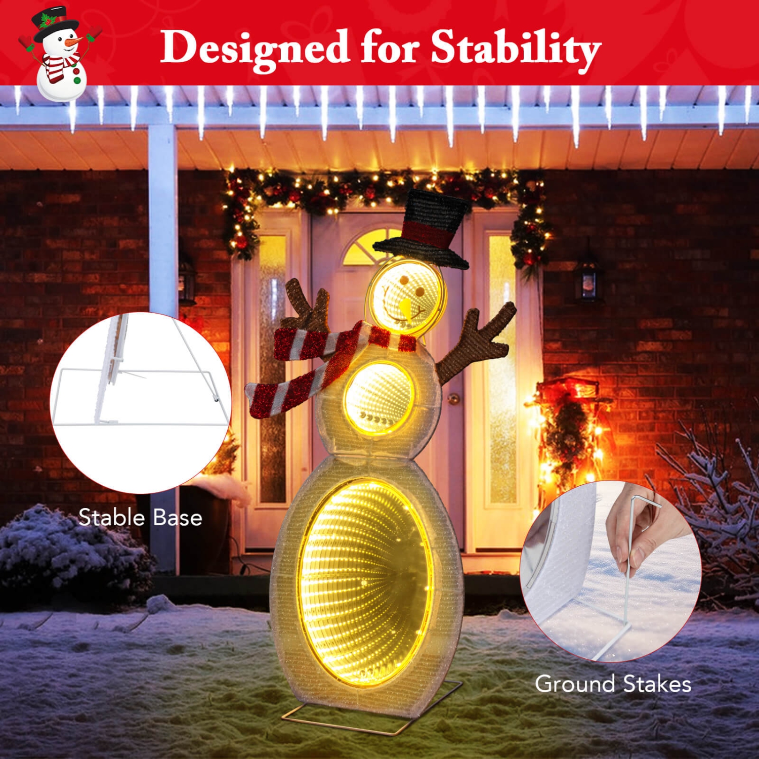 Costway 2.6 FT Lighted Snowman with 105 Built-in LED Lights Metal Stand Zip Tie Stakes