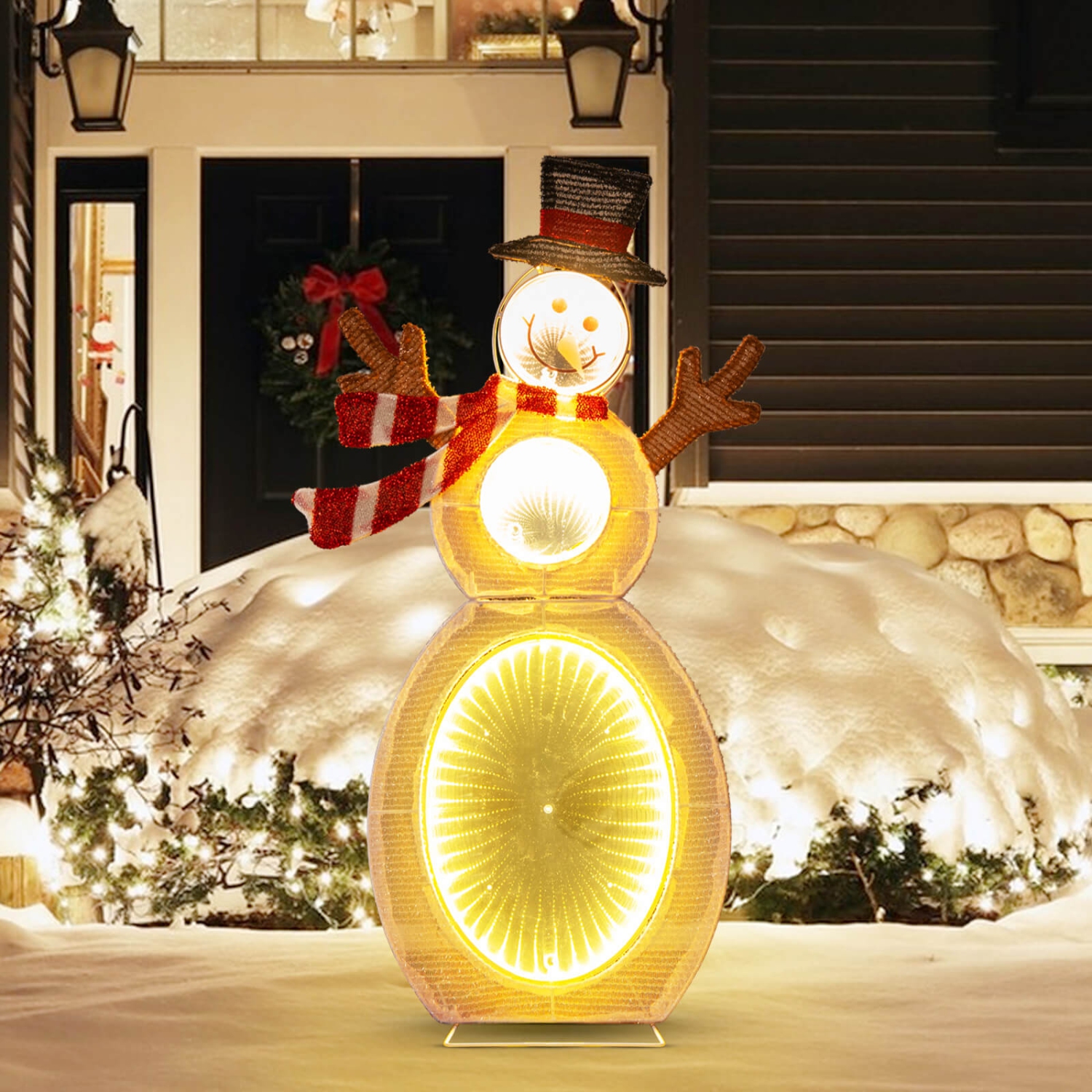 Costway 2.6 FT Lighted Snowman with 105 Built-in LED Lights Metal Stand Zip Tie Stakes