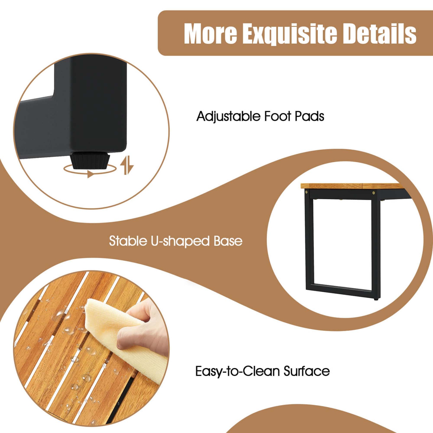 Costway 51" Wooden Outdoor Bench Patio Dining Bench with Acacia Wood Seat Natural