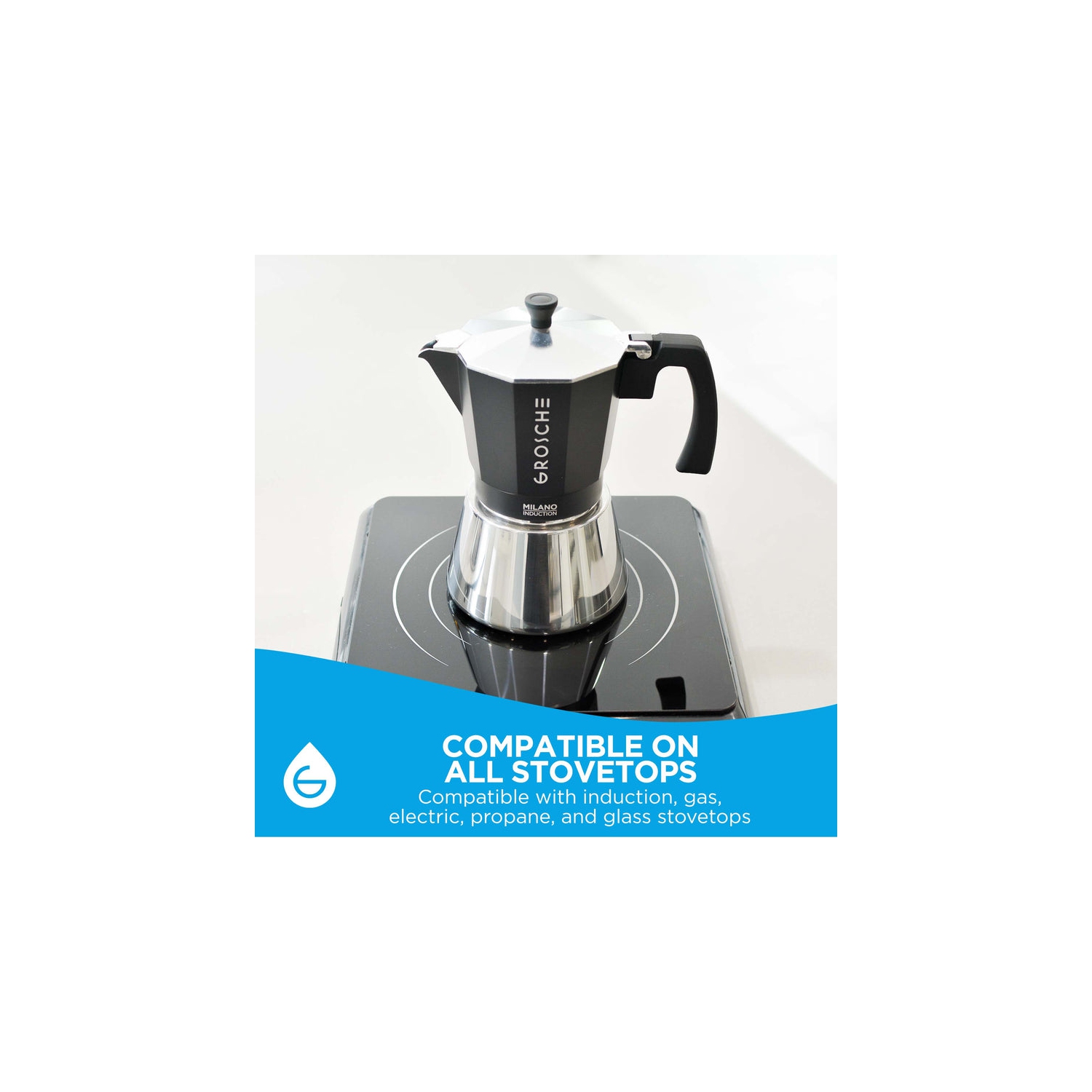 MILANO INDUCTION Stovetop Espresso Maker, Stainless Steel Moka Pot - 9 Espresso Cups, Black