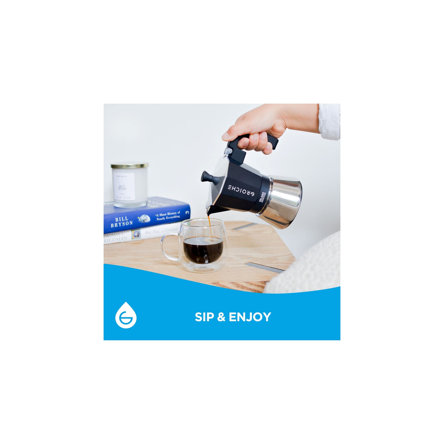 MILANO INDUCTION Stovetop Espresso Maker, Stainless Steel Moka Pot - 6 Espresso Cups, Black