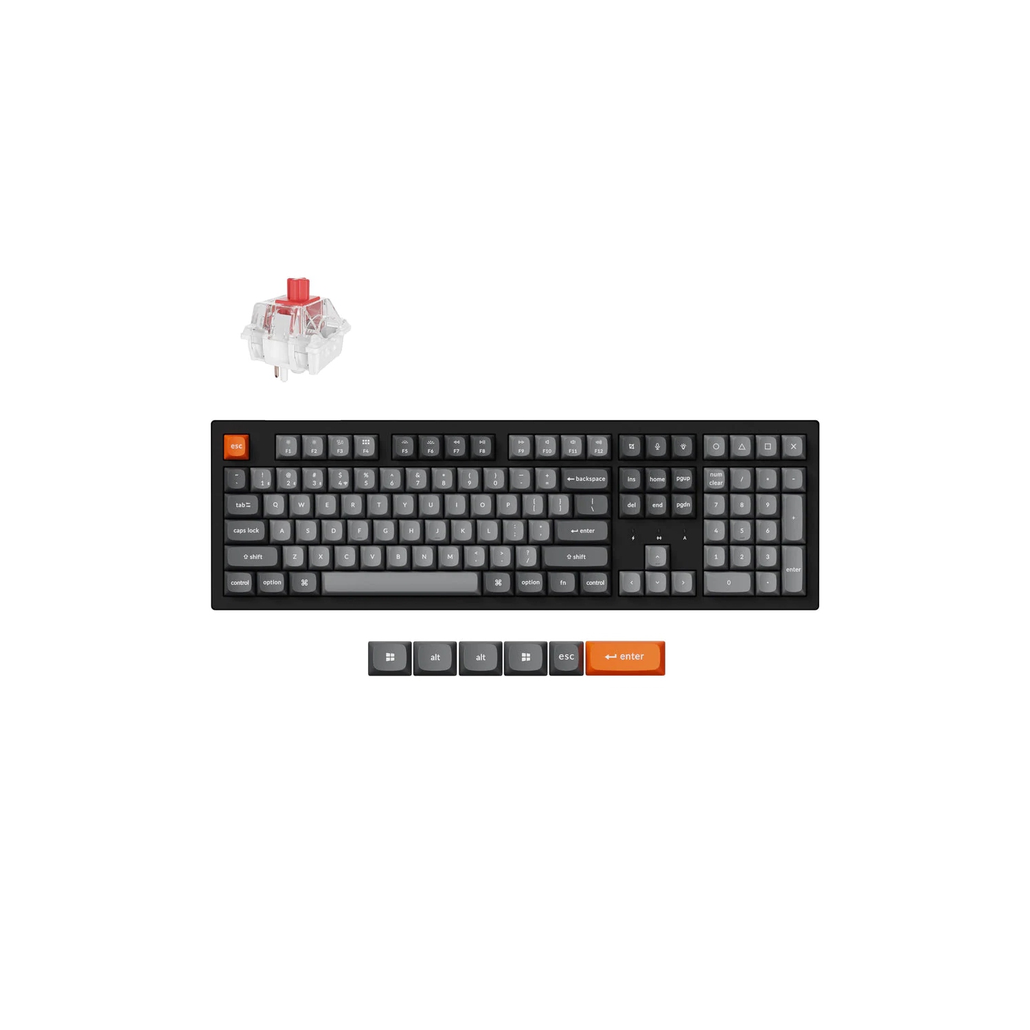 Keychron K10 Max White LED Hot-swappable Wireless Mechanical Keyboard - 2.4GHz/Bluetooth/USB-C, Red Switch, ABS Plastic Frame, Full-size Layout (108 Keys), Black (K10M-G1)