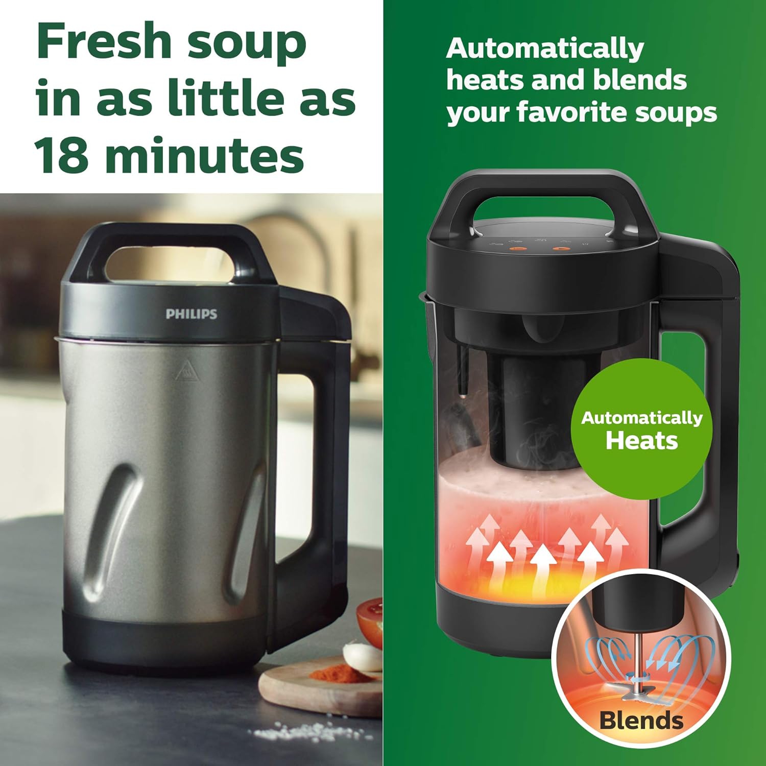 Philips Viva Collection SoupMaker, 1.2 L, Makes 2-4 servings, 6 Pre-set Programs, SoupPro Technology, Soup in Less than 18 Minutes, Eeasy Clean,