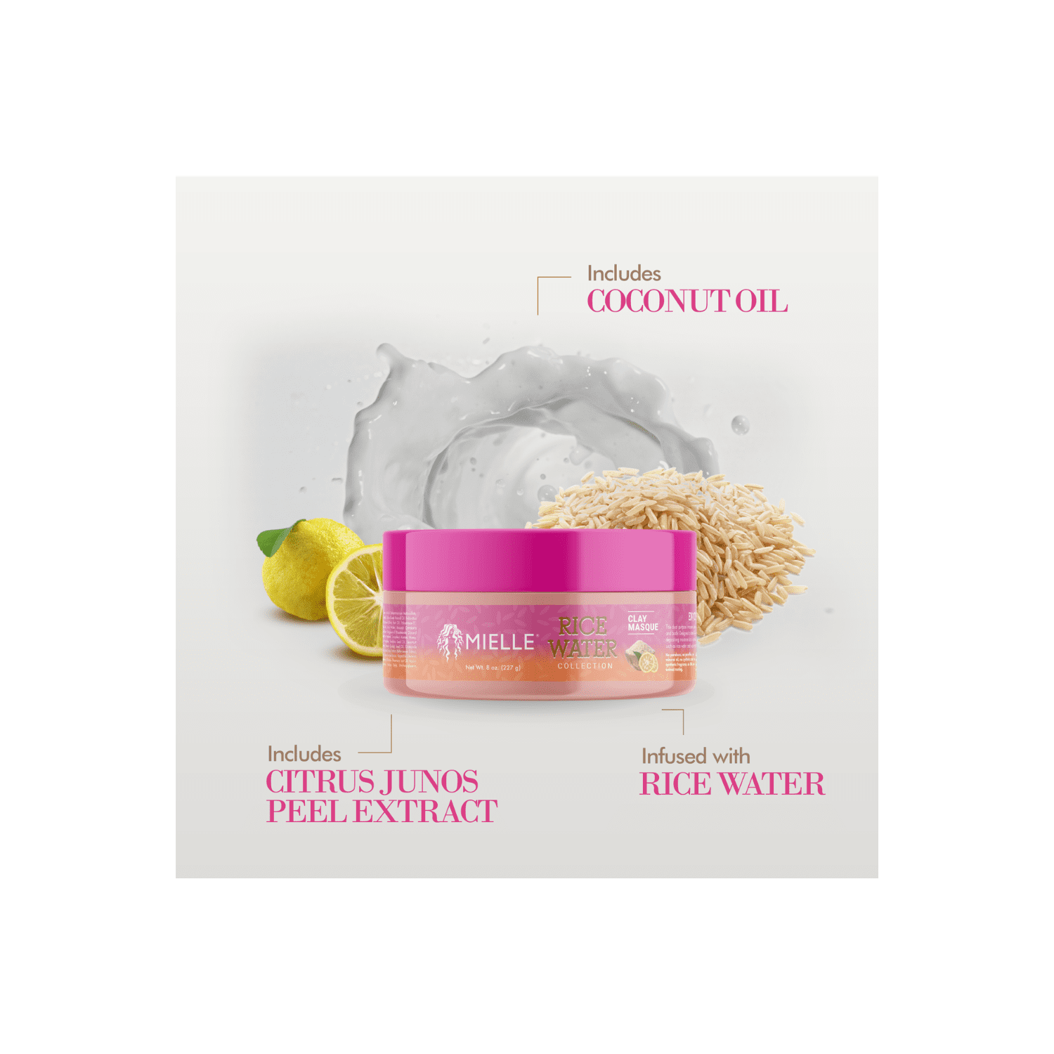 Masque d'argile et d'eau de riz Mielle 8 oz