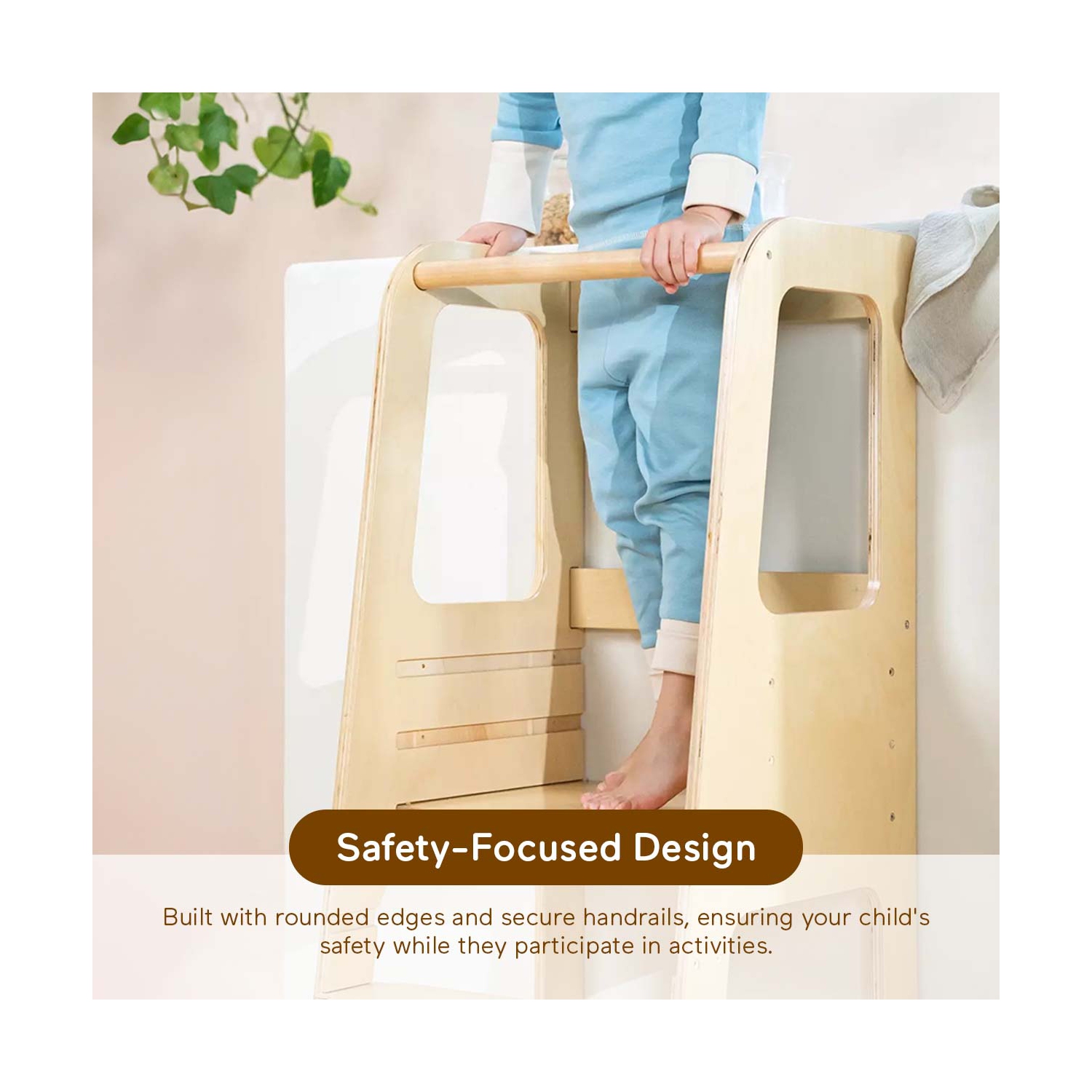 Blessy Toddler Tower, Learning Standing Tower, Kitchen Helper 2 Step Stool with Adjustable Height Platform and Safety Rail, Wood