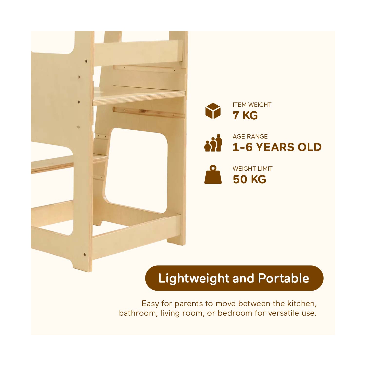 Blessy Toddler Tower, Learning Standing Tower, Kitchen Helper 2 Step Stool with Adjustable Height Platform and Safety Rail, Wood