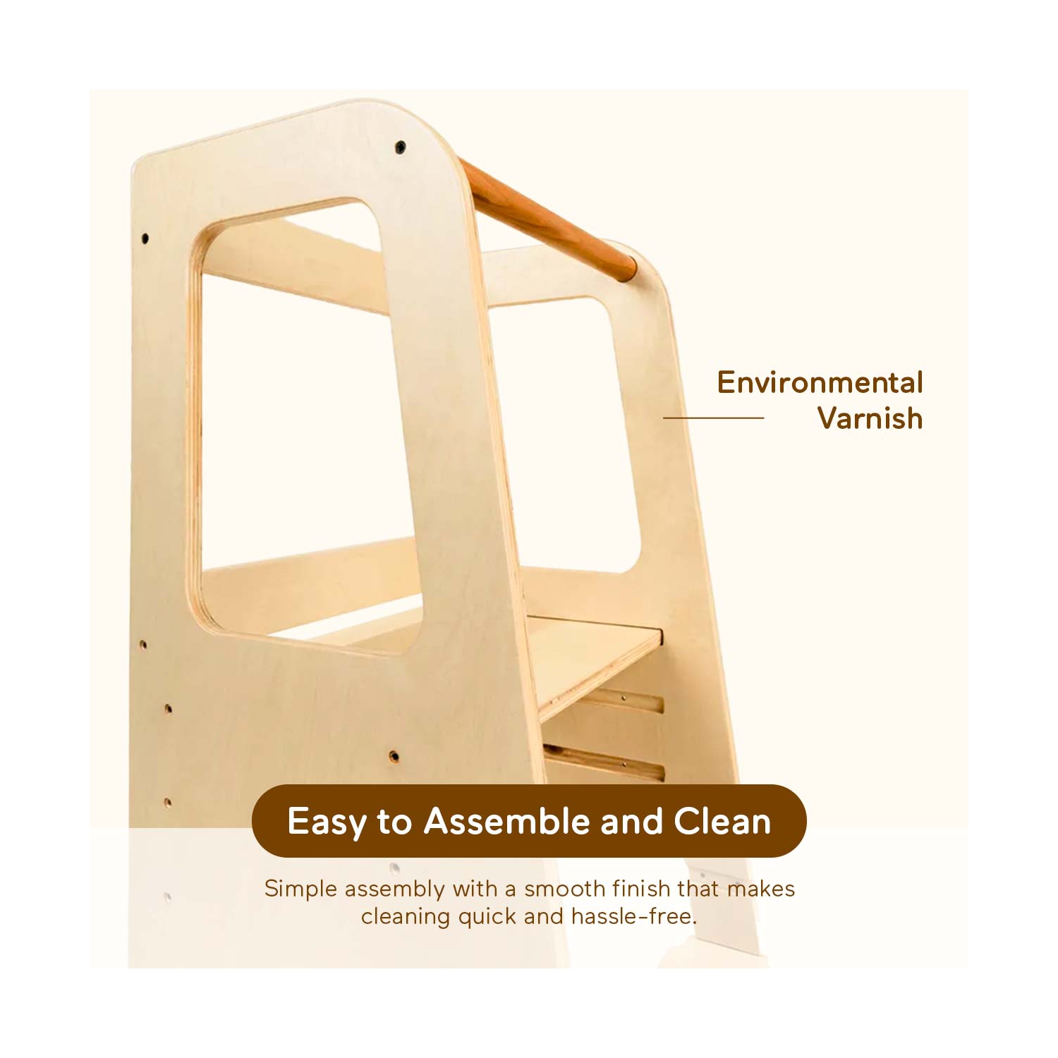 Blessy Toddler Tower, Learning Standing Tower, Kitchen Helper 2 Step Stool with Adjustable Height Platform and Safety Rail, Wood