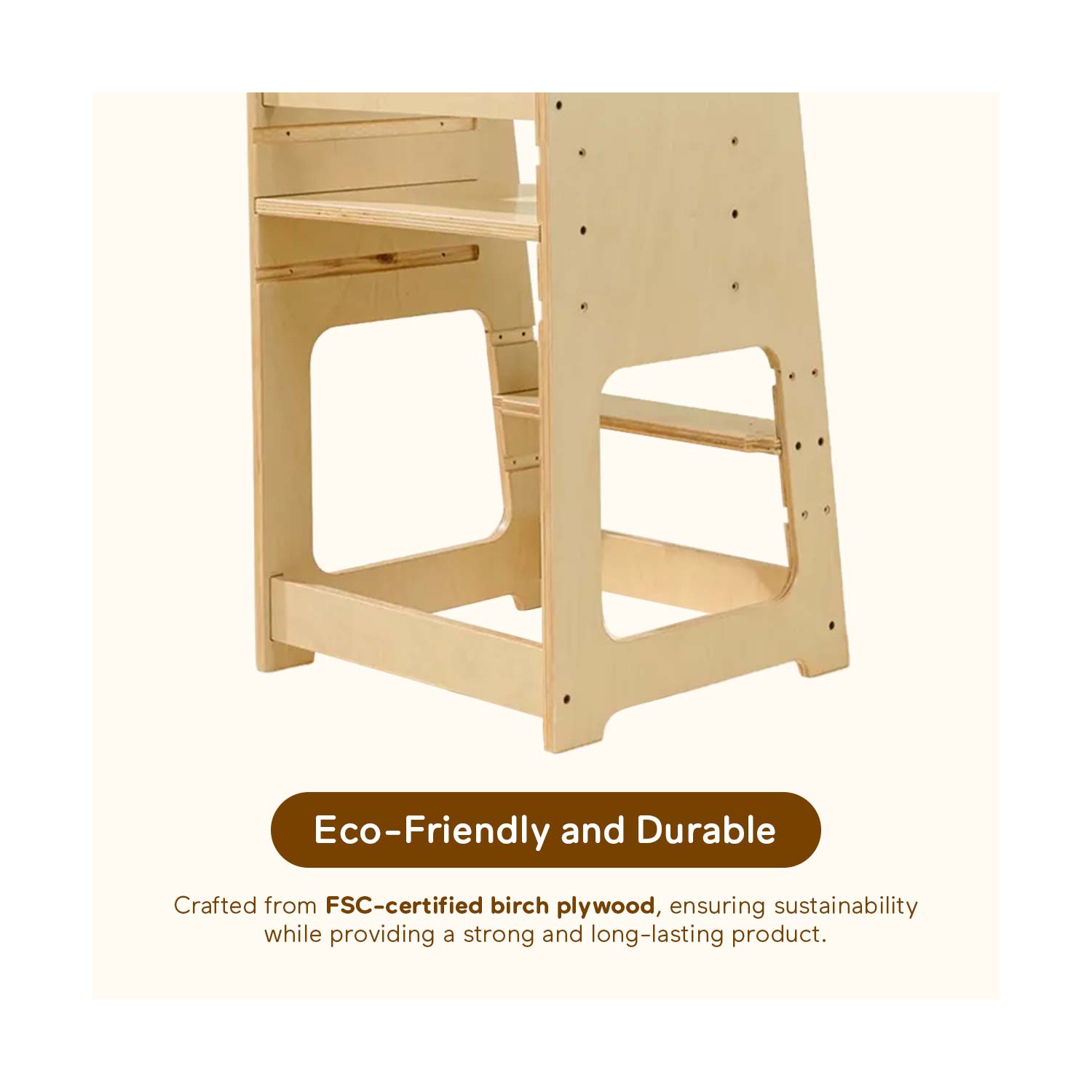 Blessy Toddler Tower, Learning Standing Tower, Kitchen Helper 2 Step Stool with Adjustable Height Platform and Safety Rail, Wood