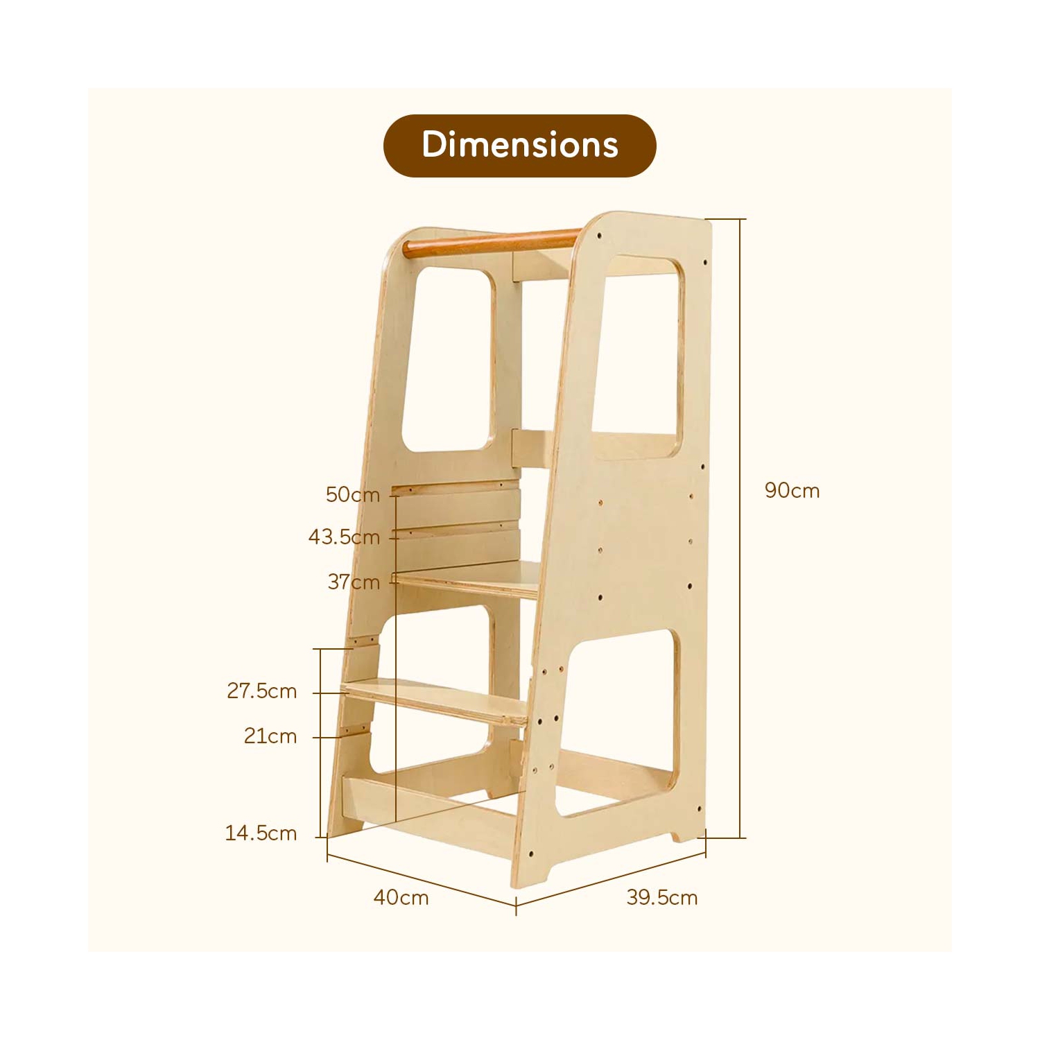 Blessy Toddler Tower, Learning Standing Tower, Kitchen Helper 2 Step Stool with Adjustable Height Platform and Safety Rail, Wood