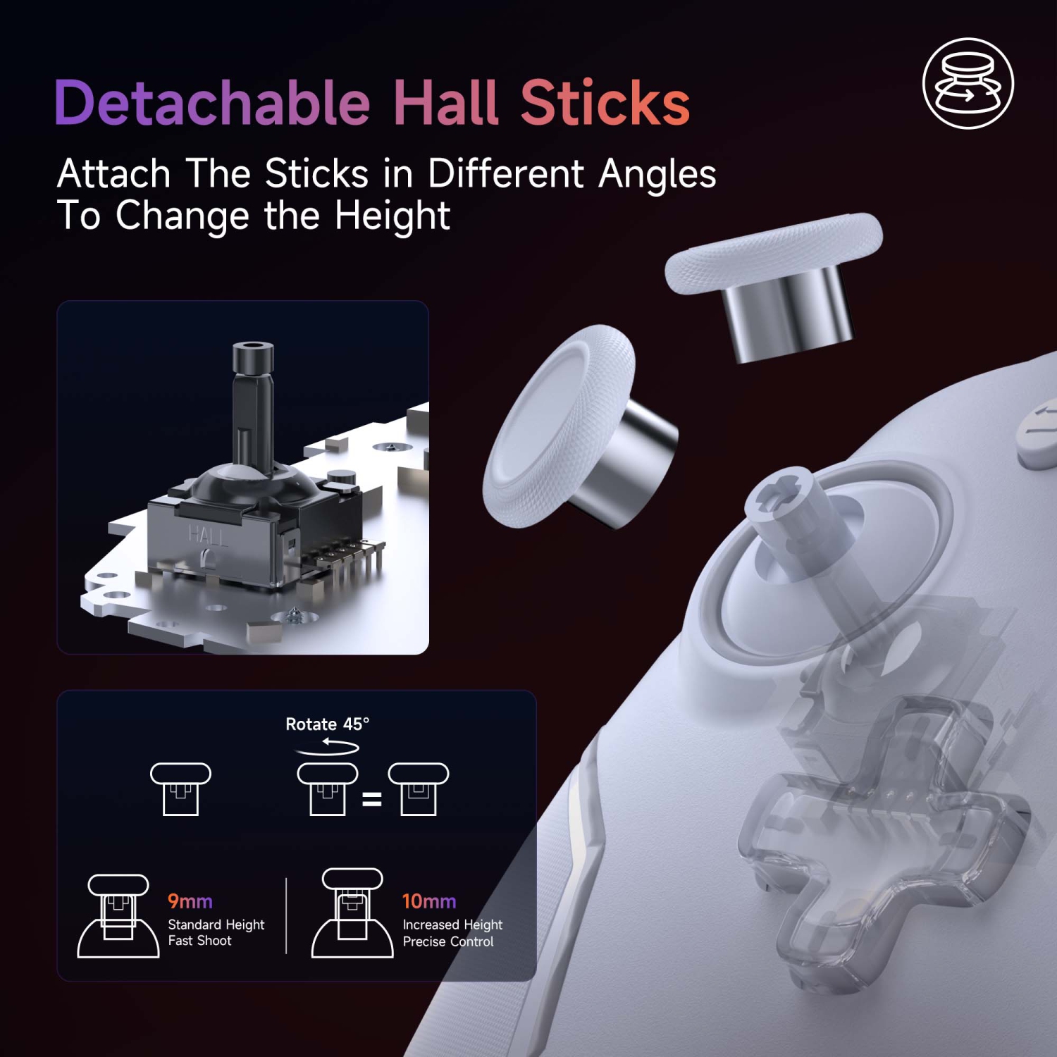 Manette de jeu sans fil EasySMX X20 - Déclencheur à 2 directions, rétroéclairage RVB 1000&nbsp;Hz, taux de scrutation USB, gyroscope à 6 axes,