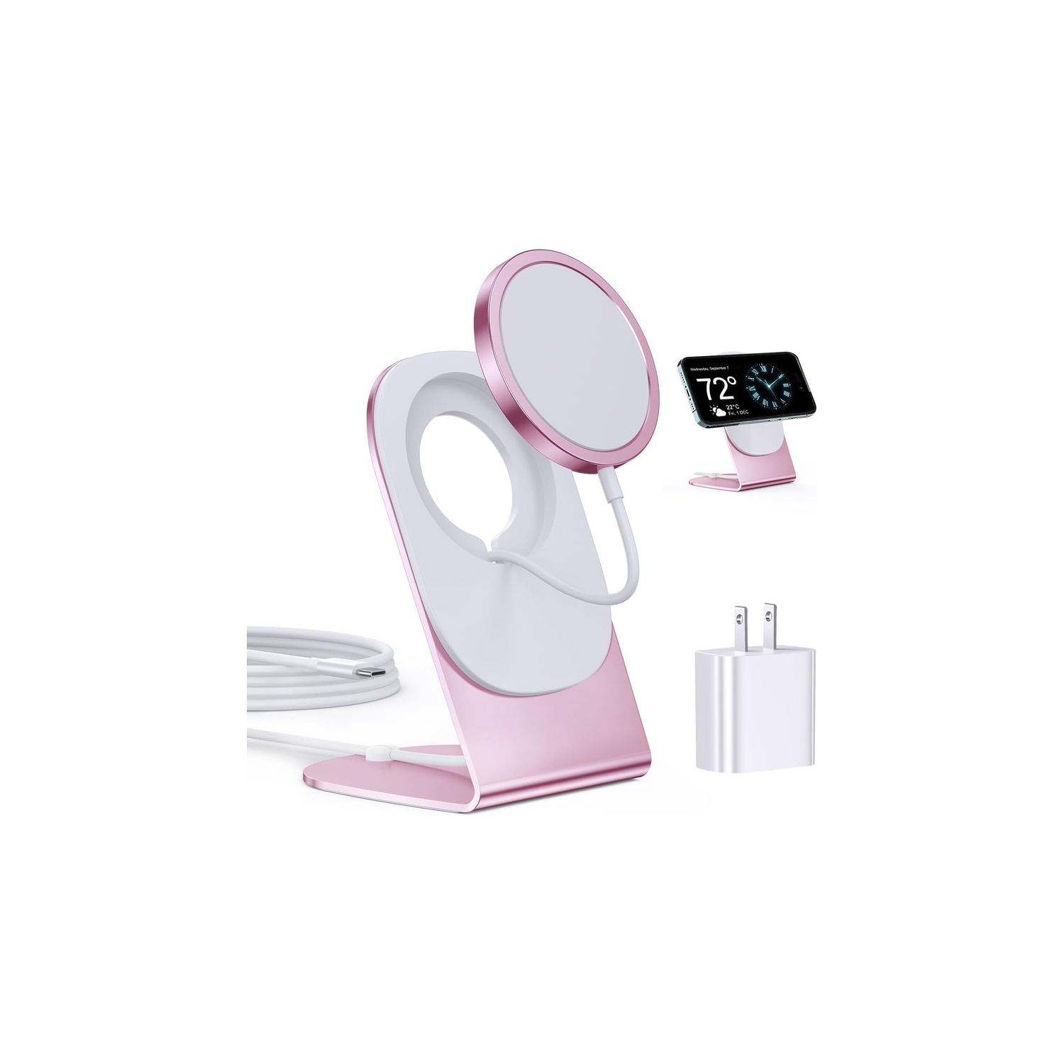 Magnetic Wireless Charger Mag-Safe Charger for iPhone 15/14/13/12 Series Convertible Magnet Wireless Charging Stand/Pad with 20W Adapter 5ft Cable