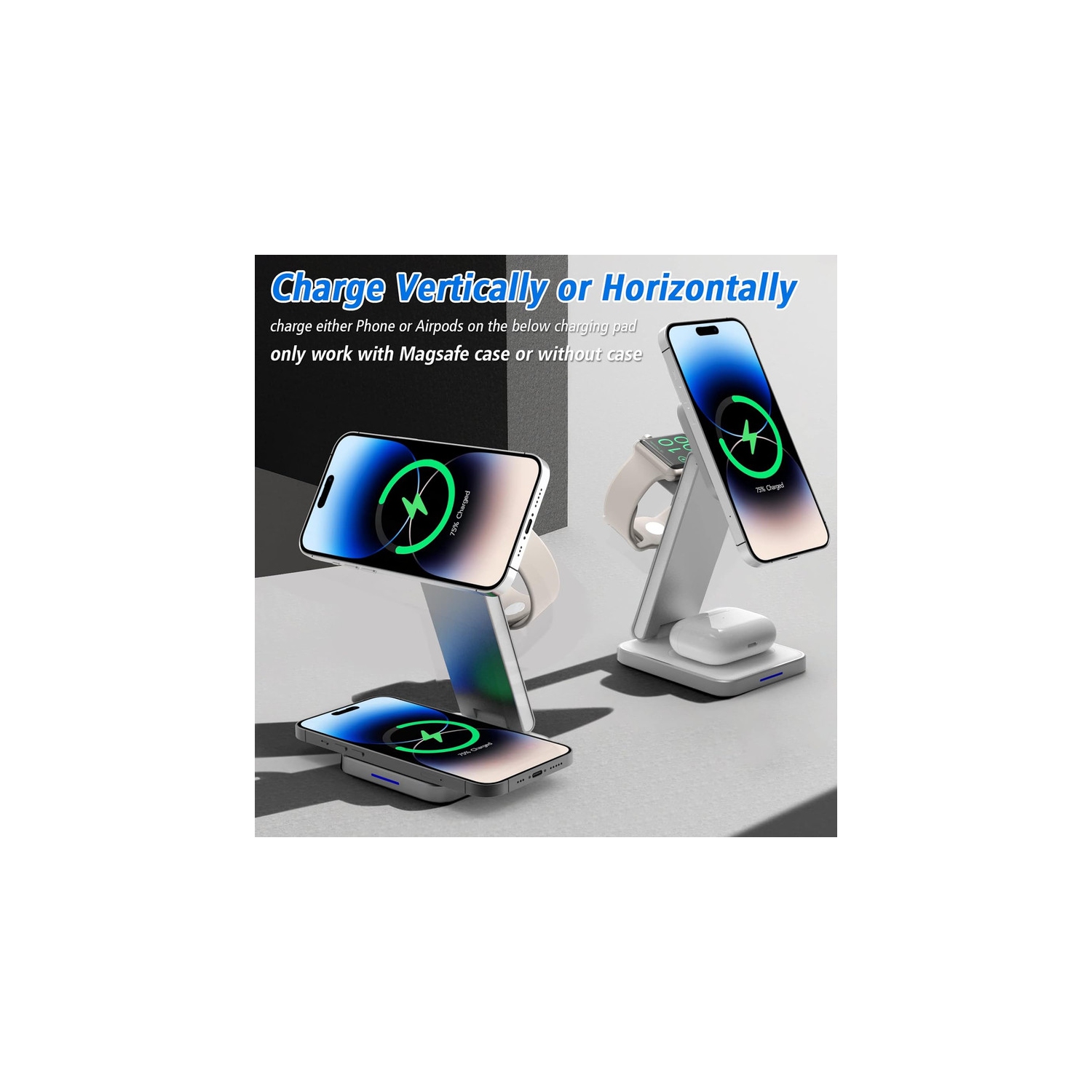 Chargeur magnétique sans fil 3-en-1, station de chargement sans fil pliable