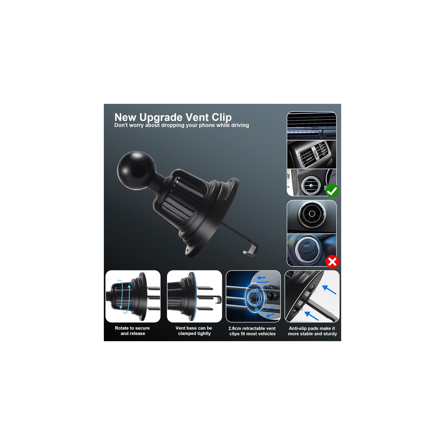 Magnetic Phone Car Mount with Light Car Phone Holder Wireless Charger with 18W Adapter Air Vent Wireless Car Charger 360° Adjustable Rotation Fast