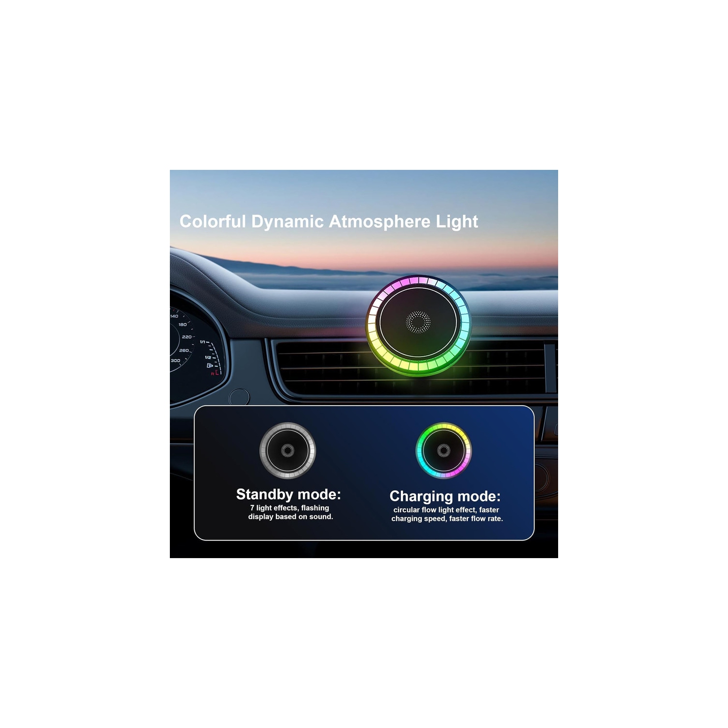 Magnetic Phone Car Mount with Light Car Phone Holder Wireless Charger with 18W Adapter Air Vent Wireless Car Charger 360° Adjustable Rotation Fast