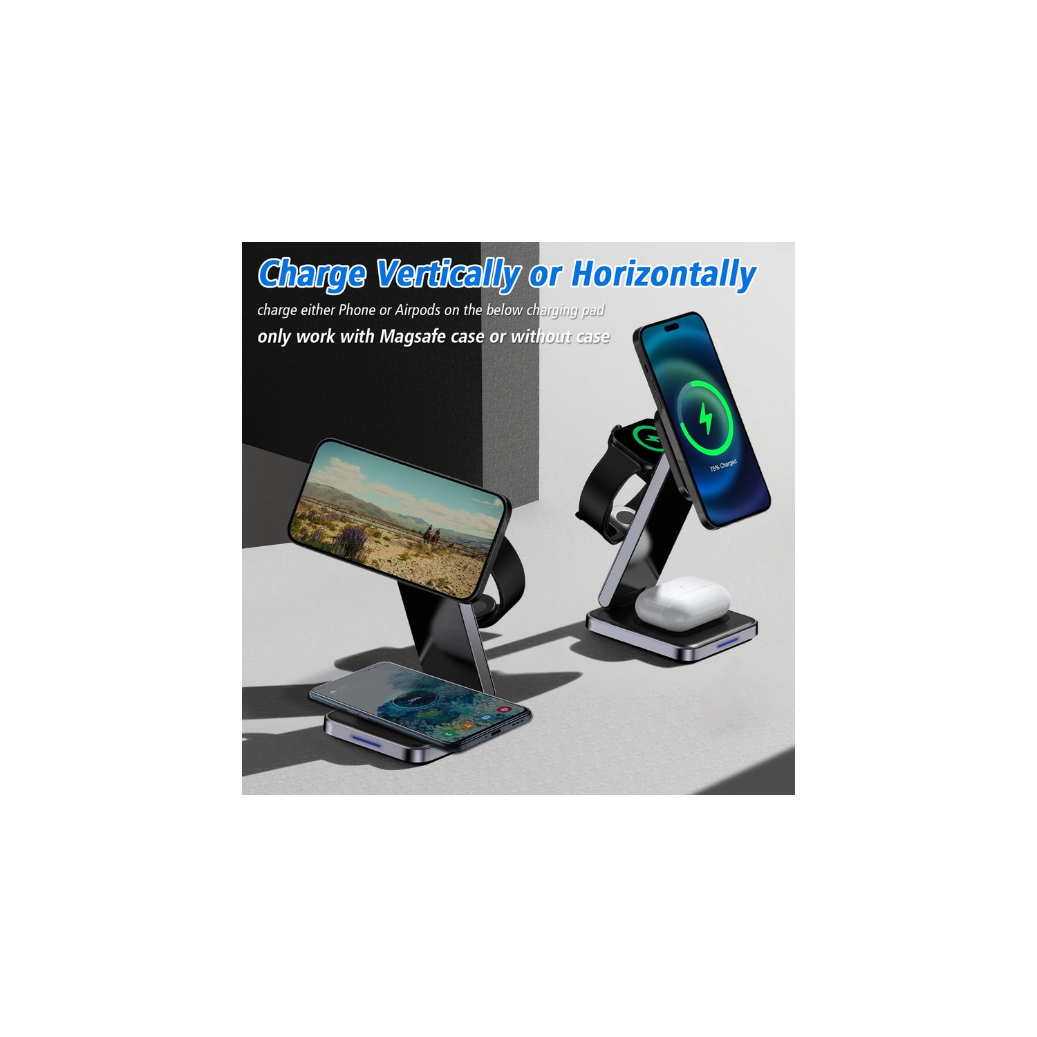 Chargeur magnétique sans fil 3-en-1, station de chargement sans fil pliable