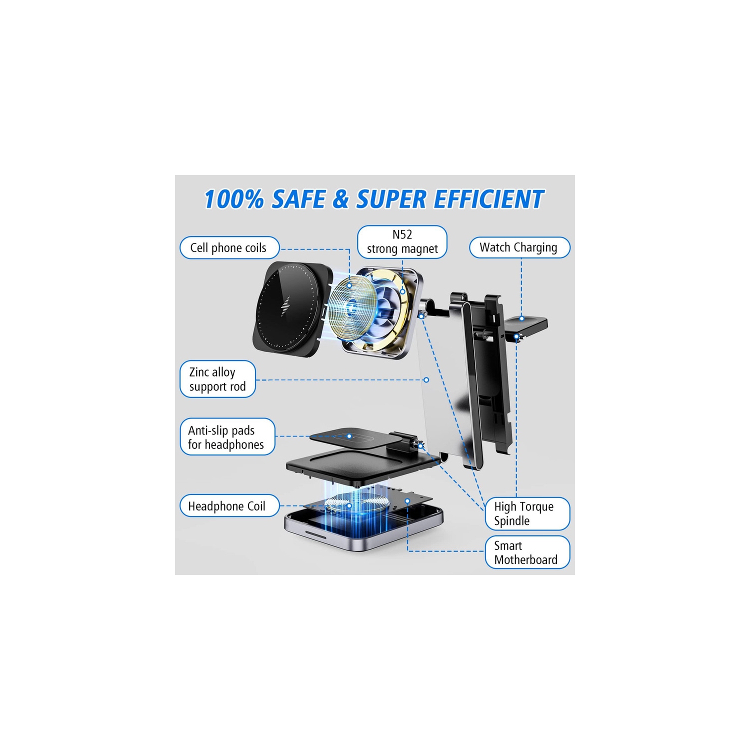 Chargeur magnétique sans fil 3-en-1, station de chargement sans fil pliable