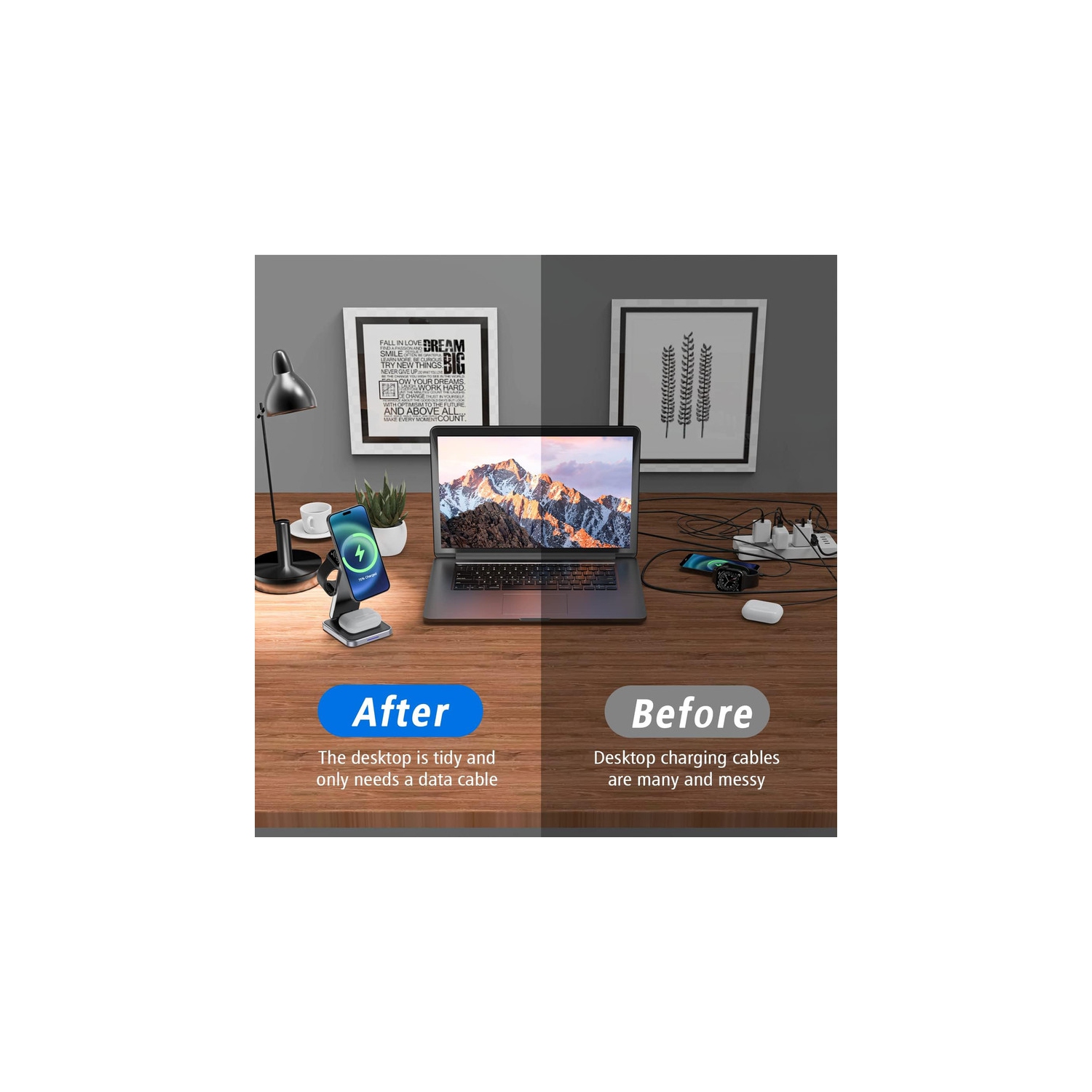 Chargeur magnétique sans fil 3-en-1, station de chargement sans fil pliable