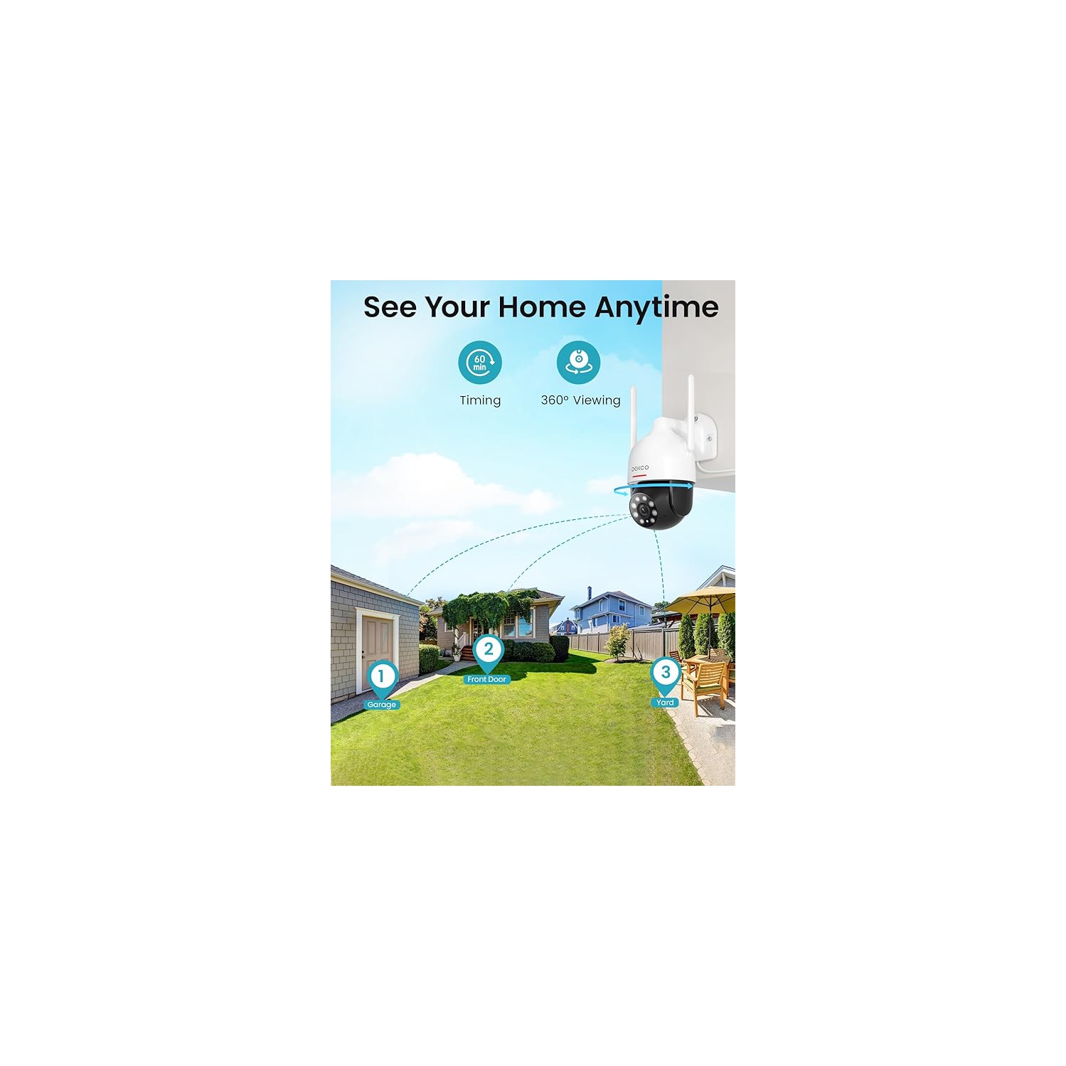 DEKCO 2K Outdoor Security Camera with 360 Degree Pan-Tilt Motion Tracking, Home Camera Surveillance Exterieur, WiFi Camera, Full Color Night Vision