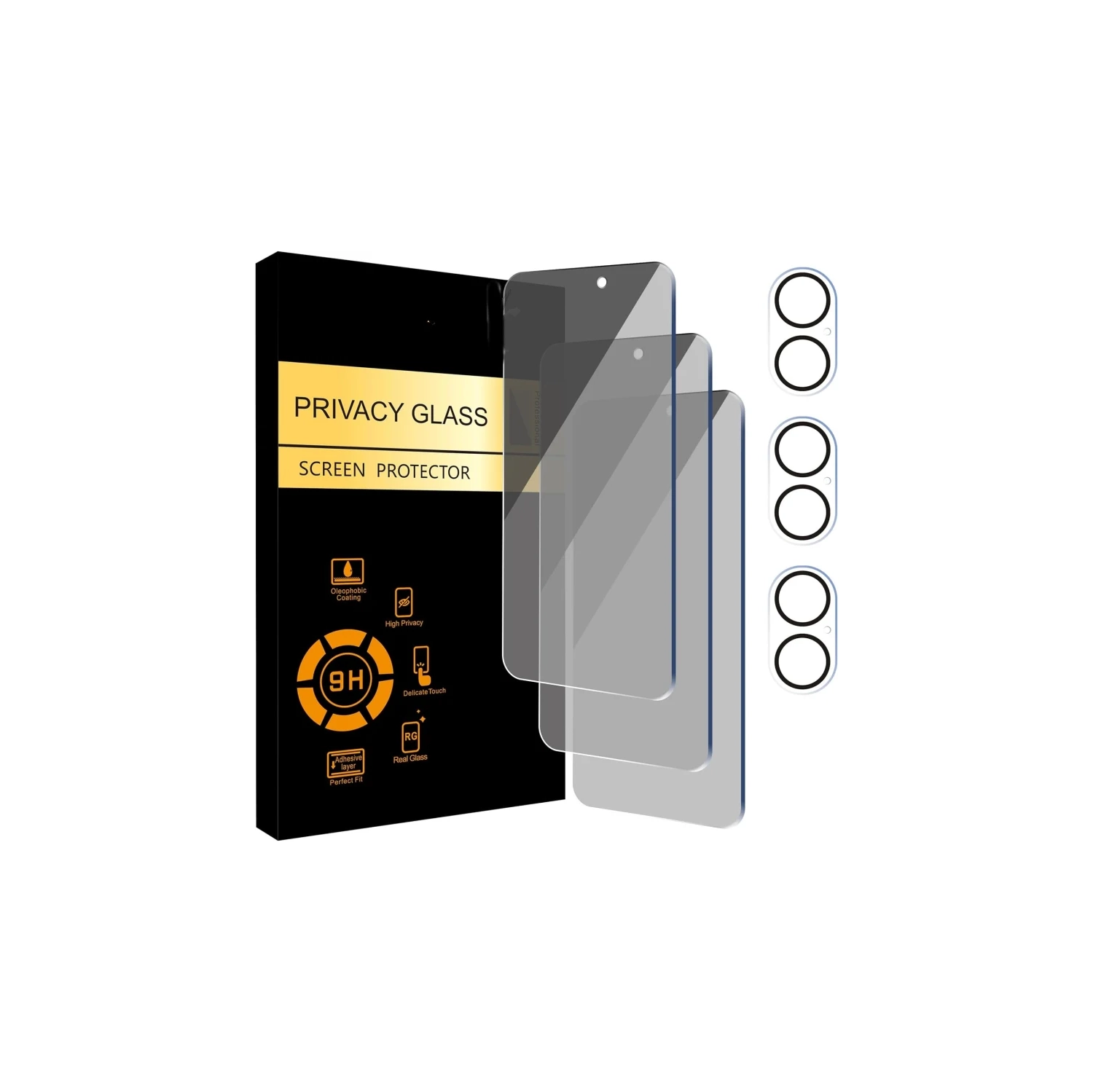 Paquet de 3 protecteurs d'écran de confidentialité pour iPhone 16 + 3 protecteurs de lentille de caméra, verre trempé anti-espion, compatible avec