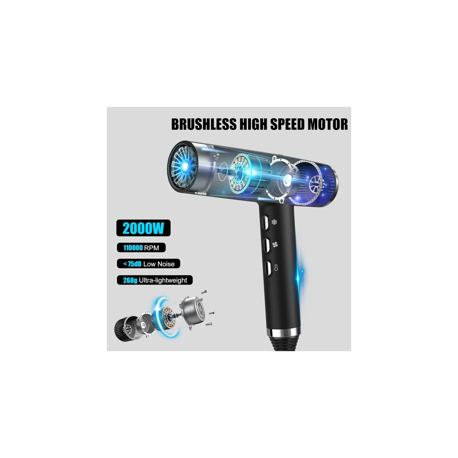 Sèche-cheveux avec moteur sans balais, diagnostic intelligent des défauts, microfiltre et technologie Oxy Active - Affichage DEL