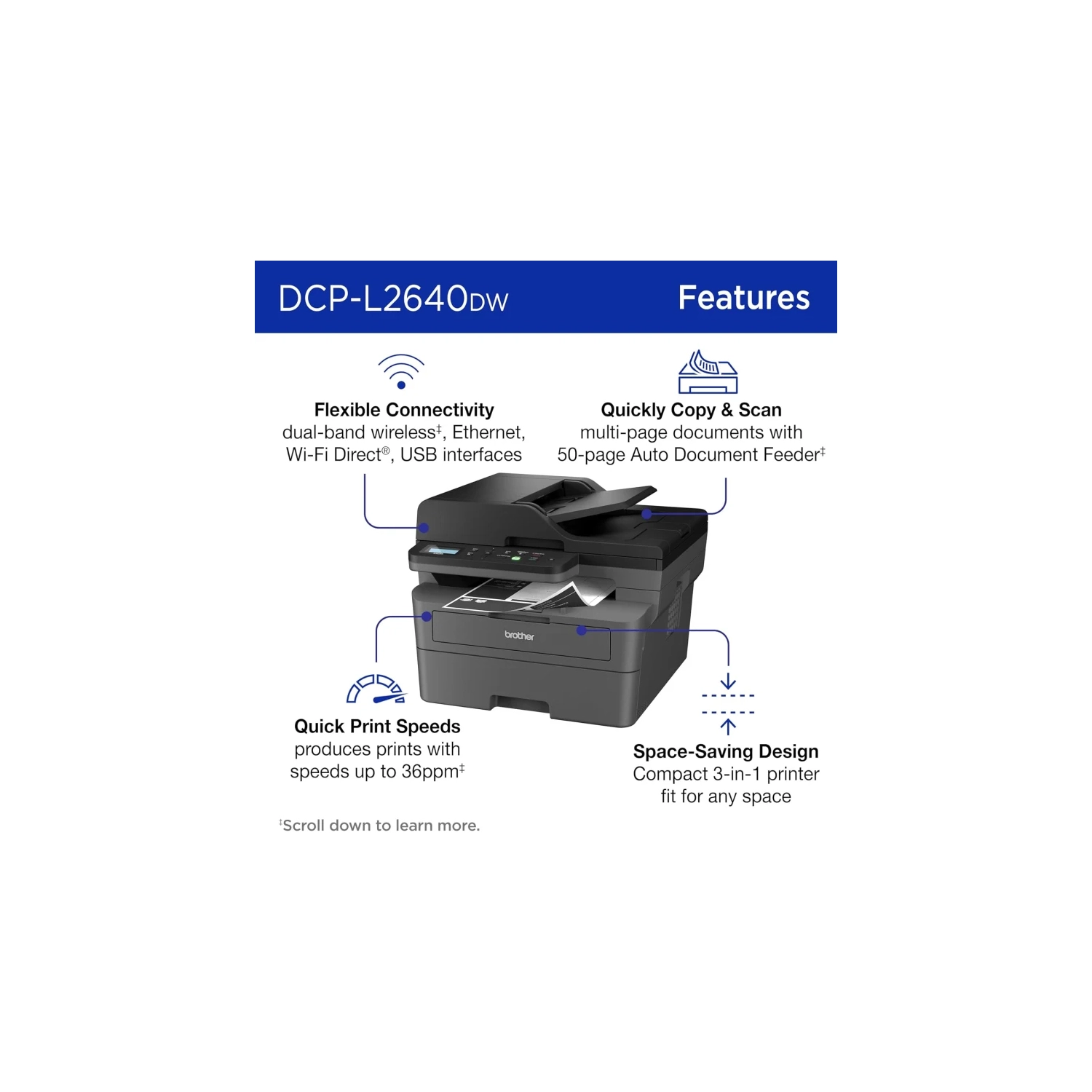 Imprimante laser monochrome multifonction DCP-L2640DW de Brother - 700 impressions dans la boîte pour les entreprises