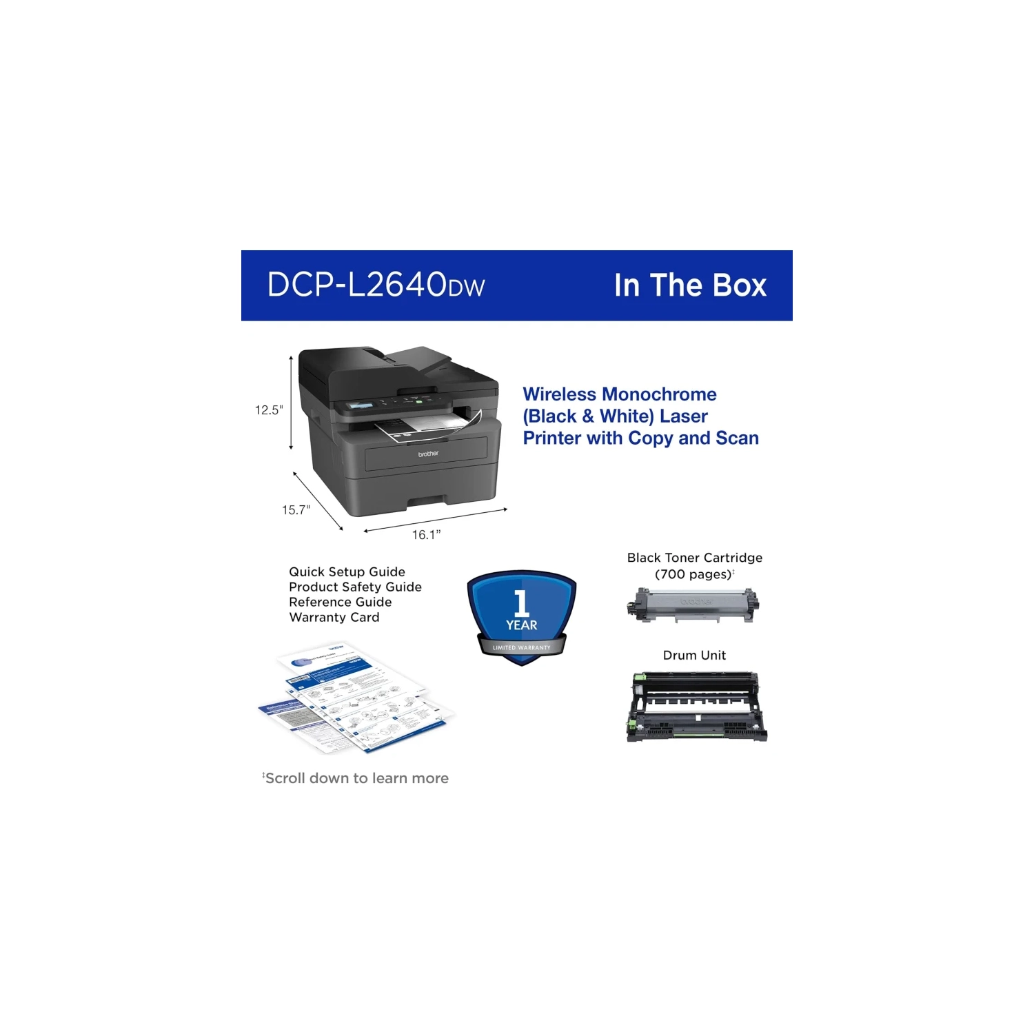Imprimante laser monochrome multifonction DCP-L2640DW de Brother - 700 impressions dans la boîte pour les entreprises