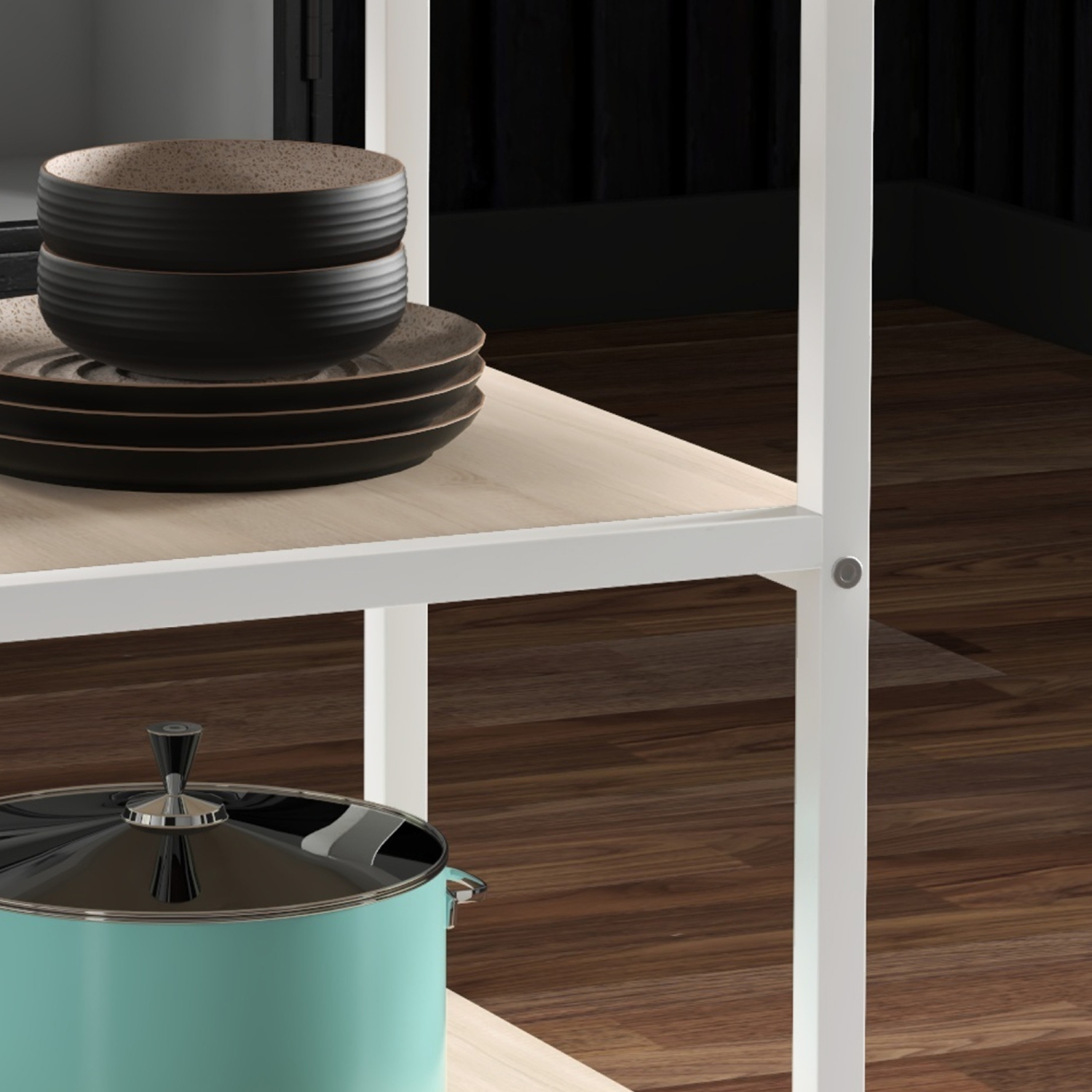 HOMCOM Round Dining Table for 4-6 People, 39.4 Inch Industrial Kitchen Table with Storage Shelves for Dining Room, Oak