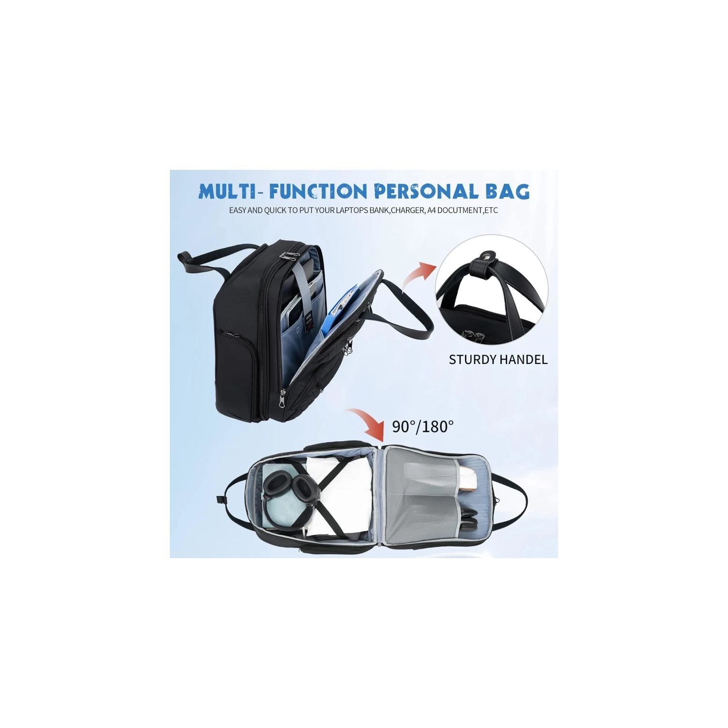 Bagage de cabine léger de 16&nbsp;po sous le siège pour femmes – Valise de nuit multifonction, noir