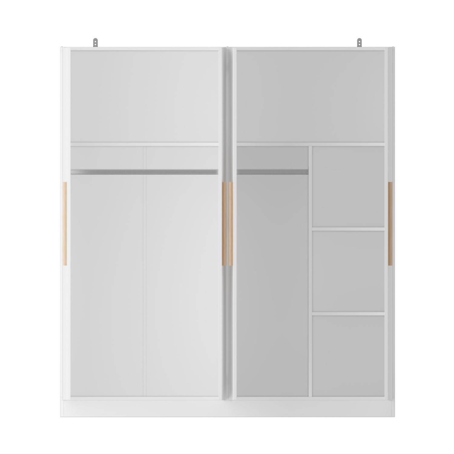 Grande garde-robe Famapy avec tablettes réglables, deux tringles suspendues et plusieurs compartiments spacieux pour rangement complet, blanc