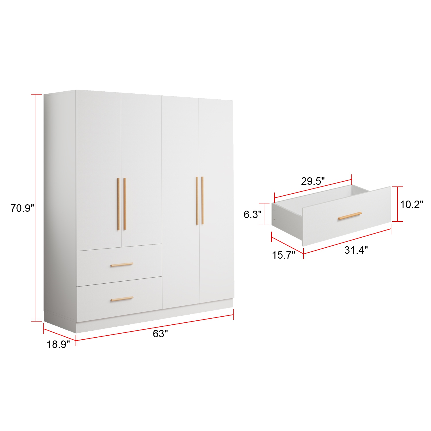 Armoire multifonctionnelle Famapy avec tringle, tablettes et deux grands tiroirs pour organiser votre chambre à coucher, blanc