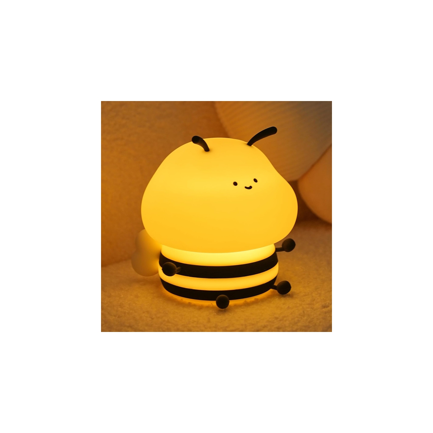 Cute Bee Night Light,Silicone LED Lamp Rechargeable Bedroom Touch Lamp,3 Level Dimmable RGB Rainbow lamp,Suitable for Nursery, Kids Bedroom Decor