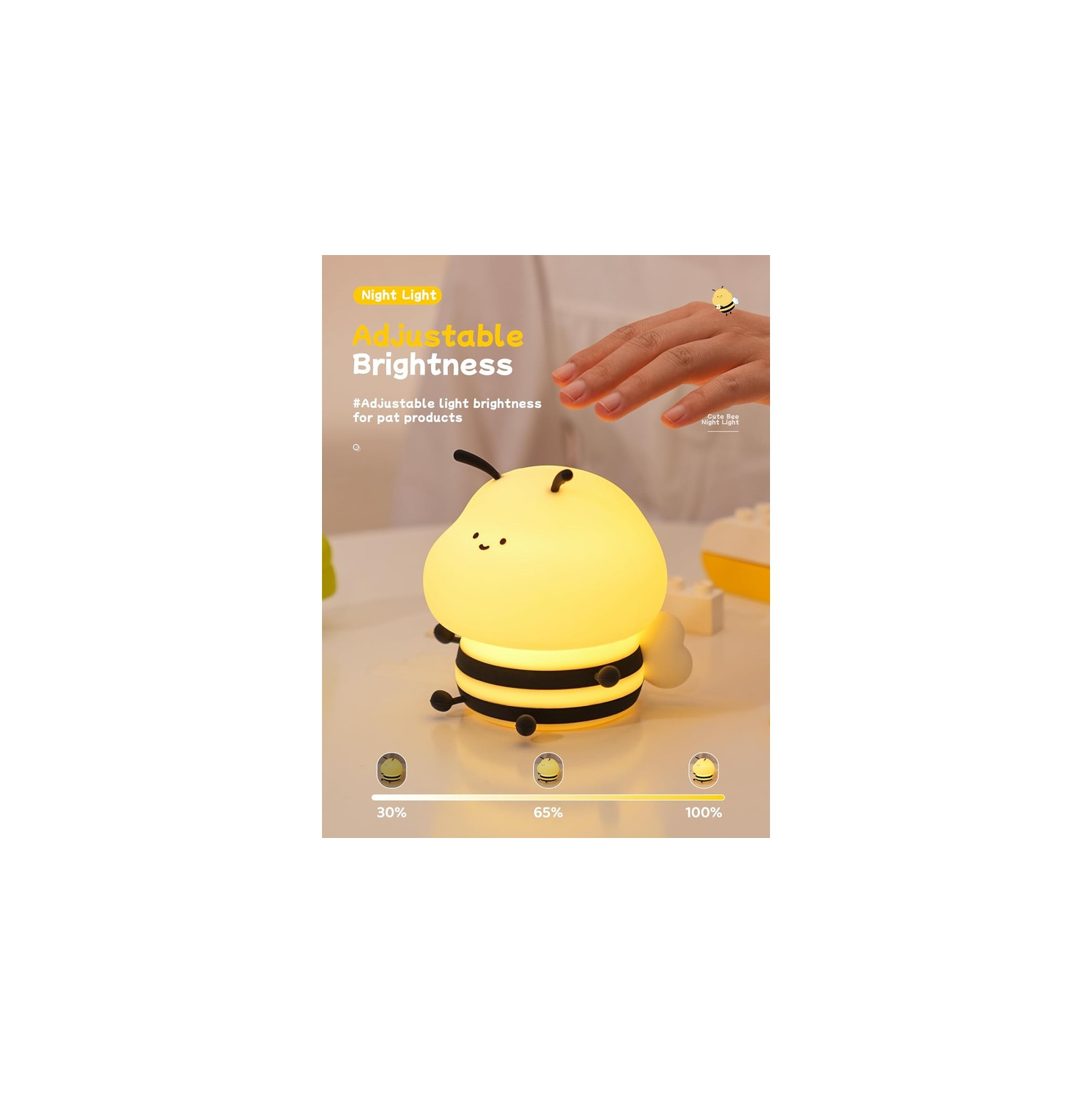 Cute Bee Night Light,Silicone LED Lamp Rechargeable Bedroom Touch Lamp,3 Level Dimmable RGB Rainbow lamp,Suitable for Nursery, Kids Bedroom Decor