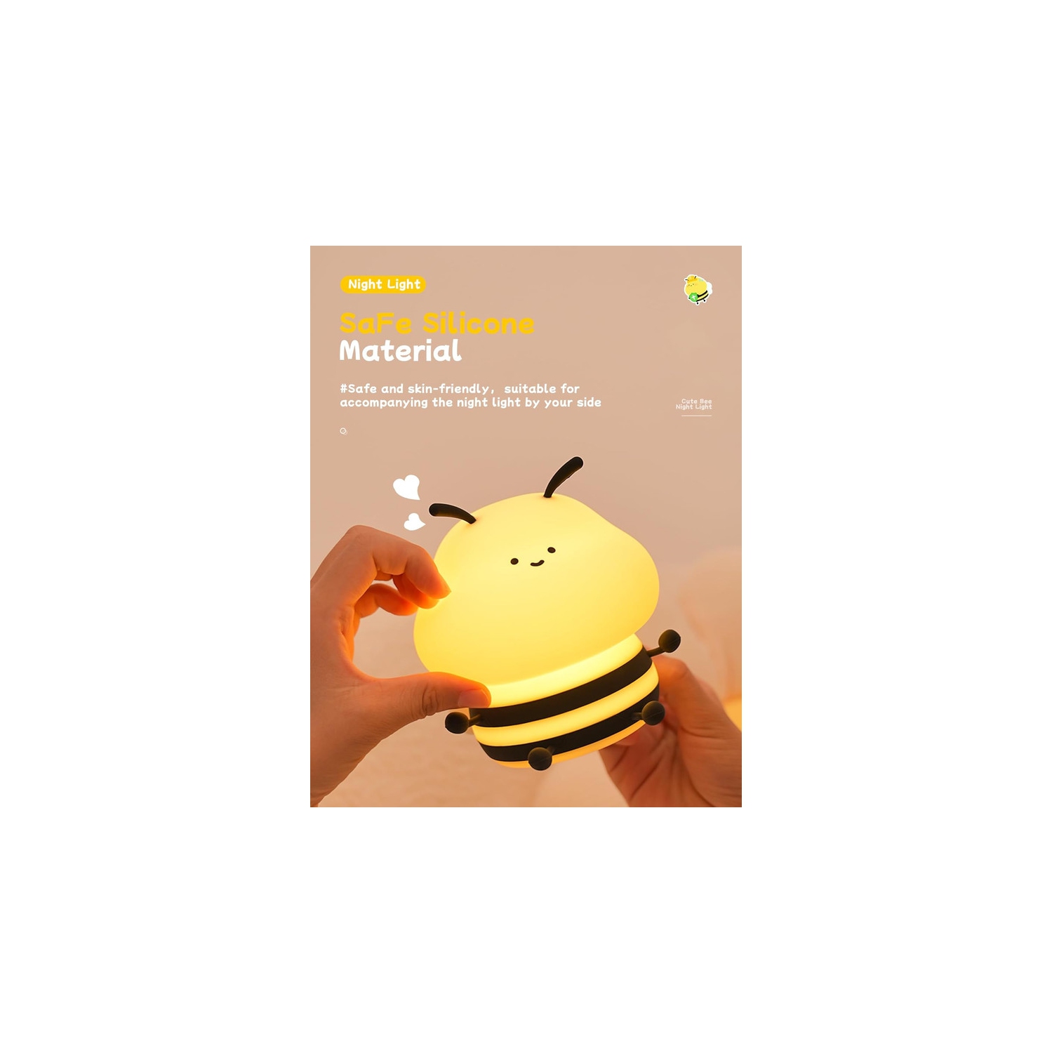 Cute Bee Night Light,Silicone LED Lamp Rechargeable Bedroom Touch Lamp,3 Level Dimmable RGB Rainbow lamp,Suitable for Nursery, Kids Bedroom Decor