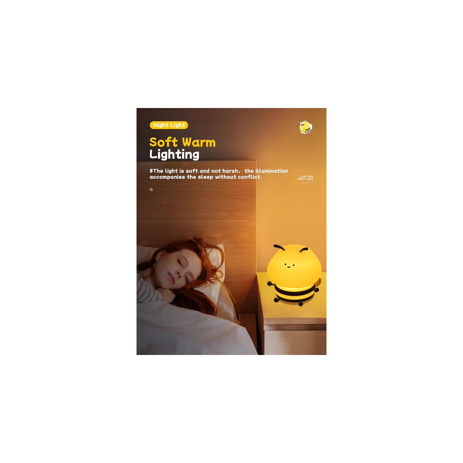 Cute Bee Night Light,Silicone LED Lamp Rechargeable Bedroom Touch Lamp,3 Level Dimmable RGB Rainbow lamp,Suitable for Nursery, Kids Bedroom Decor