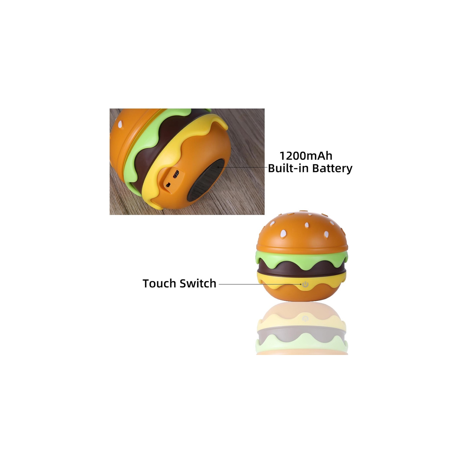 Small Table Lamp Hamburger Night Light Cute Rechargeable LED Desk Lamp with Dimmable Flexible Hose Touch Switch Nursery Night Light Kawaii Desk