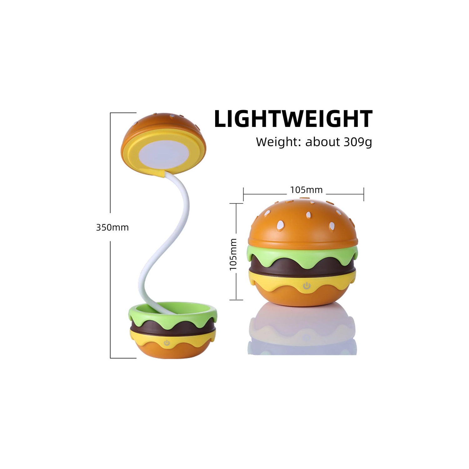 Small Table Lamp Hamburger Night Light Cute Rechargeable LED Desk Lamp with Dimmable Flexible Hose Touch Switch Nursery Night Light Kawaii Desk