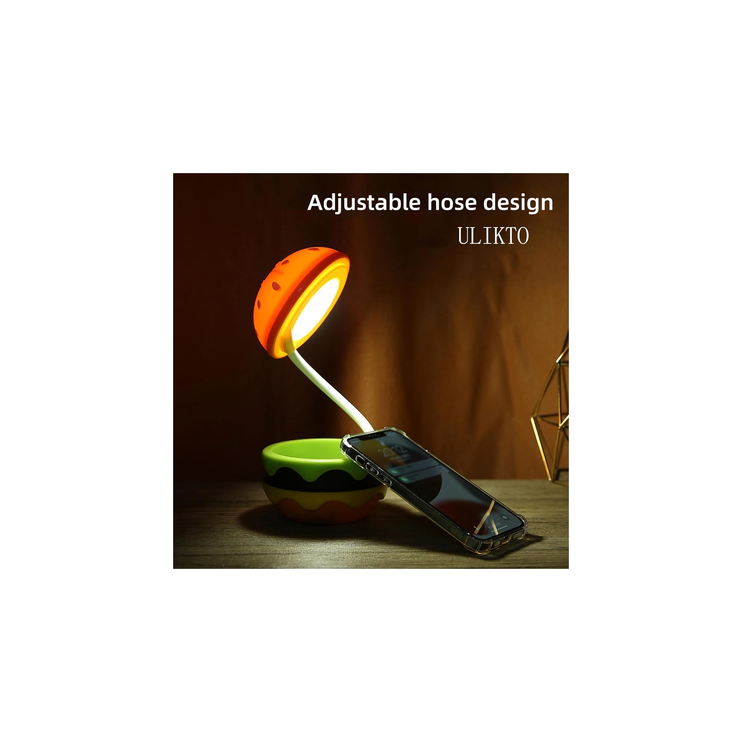 Small Table Lamp Hamburger Night Light Cute Rechargeable LED Desk Lamp with Dimmable Flexible Hose Touch Switch Nursery Night Light Kawaii Desk