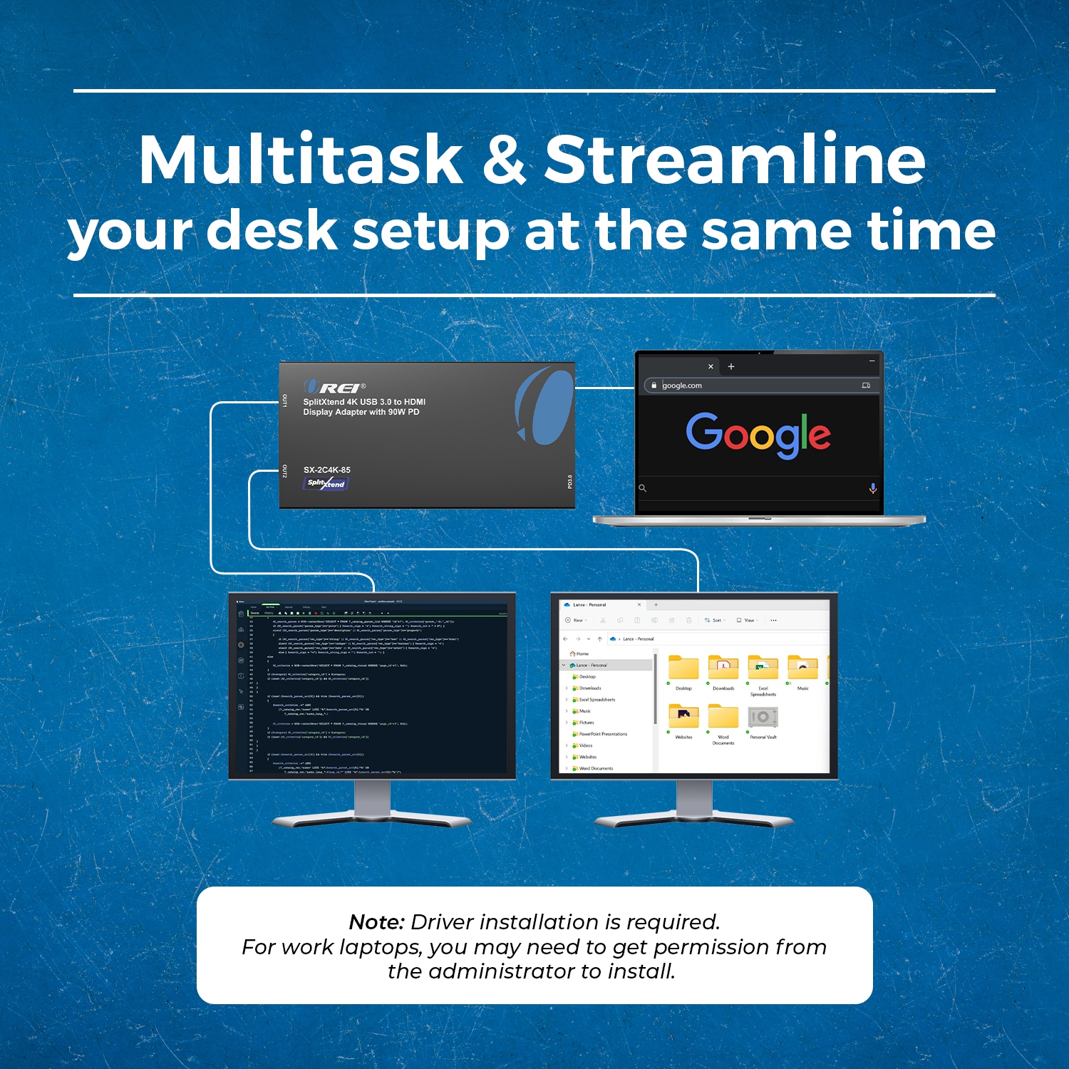 OREI SplitXtend 4K USB 3.0 to HDMI Display Adapter with 90W PD