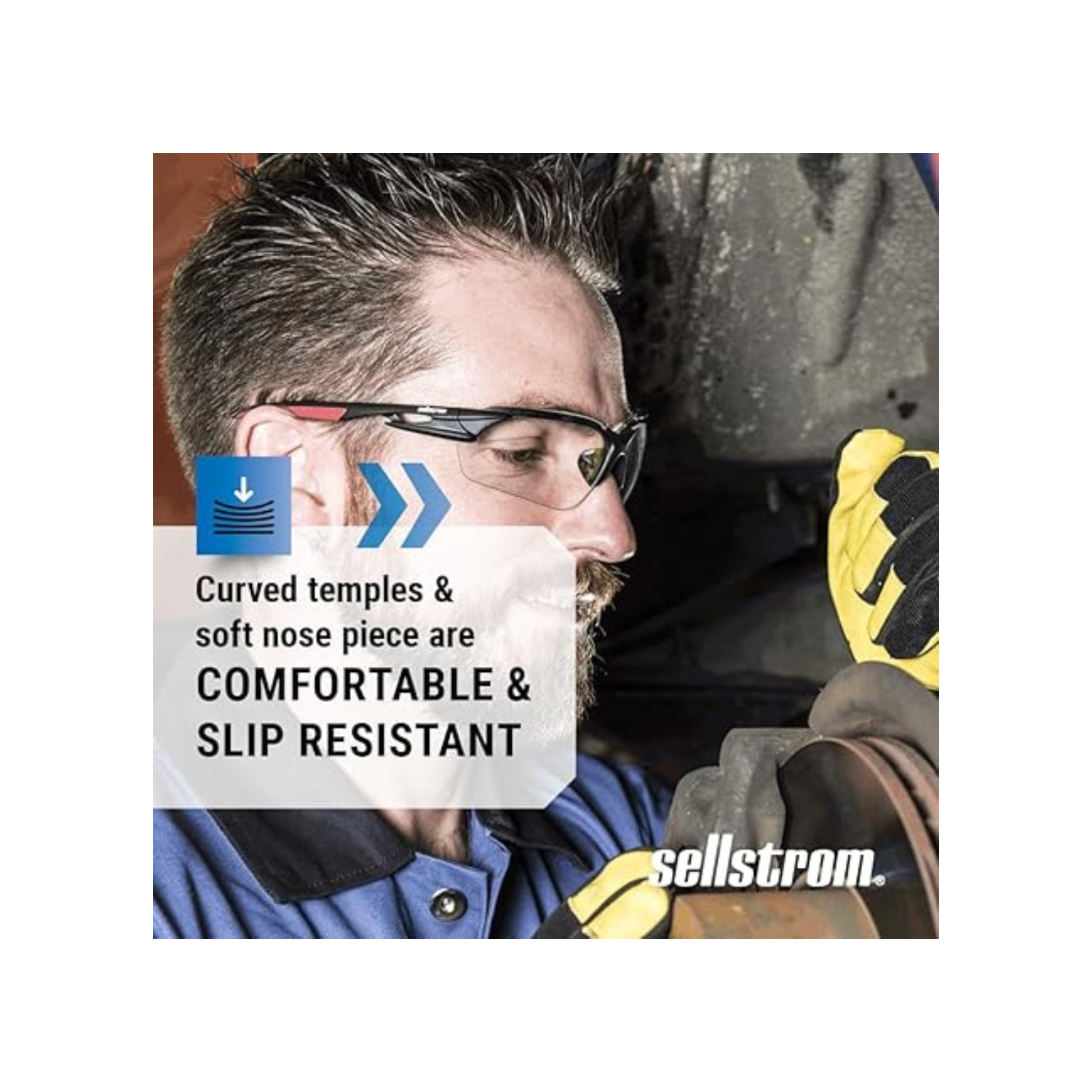 Sleek, Slip-Resistant, Anti-Fog Hard Coating Protective Eyewear Safety Glasses, Smoke Lens, Co-Molded Temples, High Impact Optical Correct Wrap Style