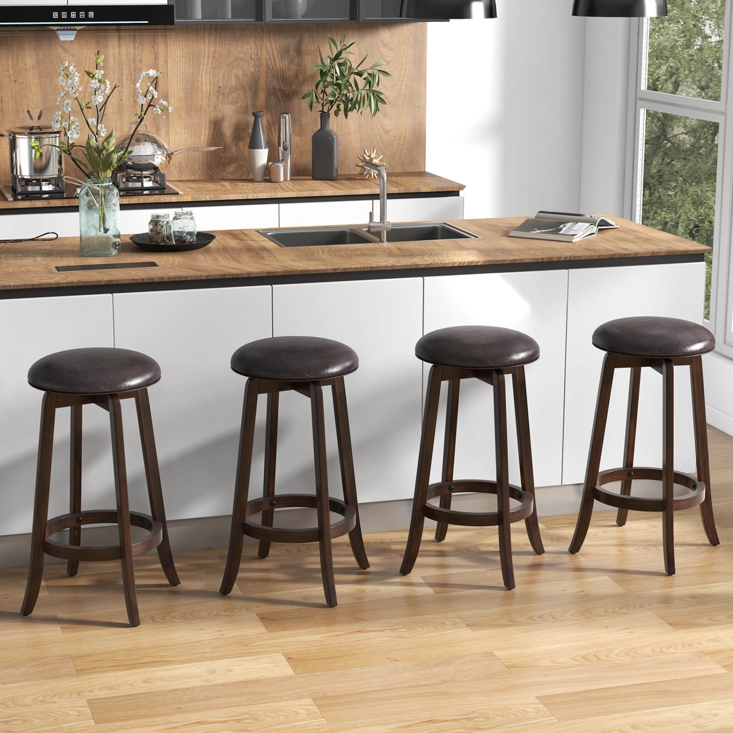 Costway 29" Counter Height Stools Set of 4 with 360° Swivel Round Seat & Footrest