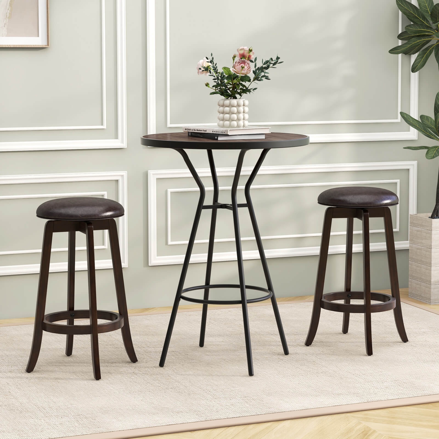 Costway 29" Counter Height Stools Set of 4 with 360° Swivel Round Seat & Footrest