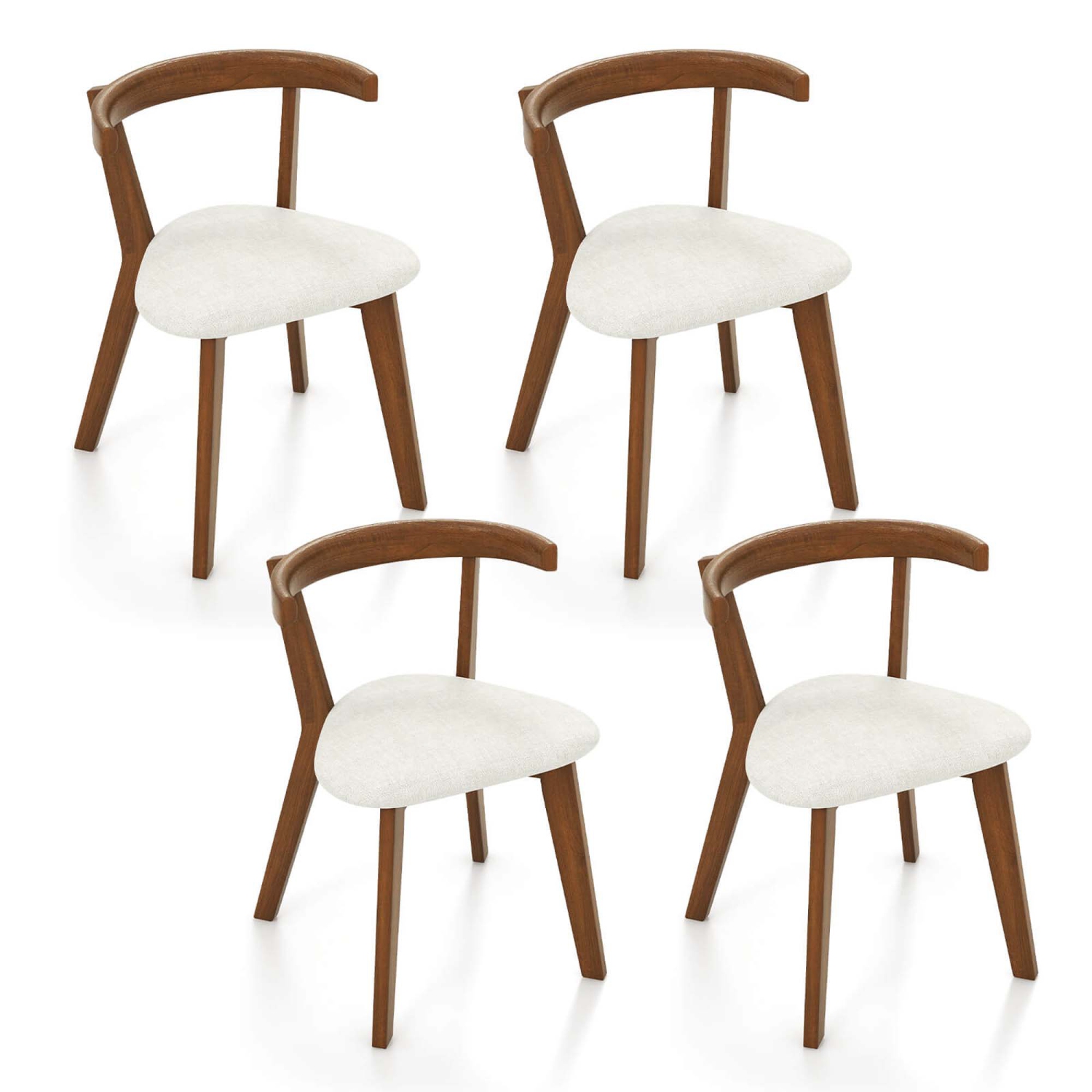 Costway Space-Saving Wood Upholstered Dining Chair Set of 4 with Padded Seat & Curved Back