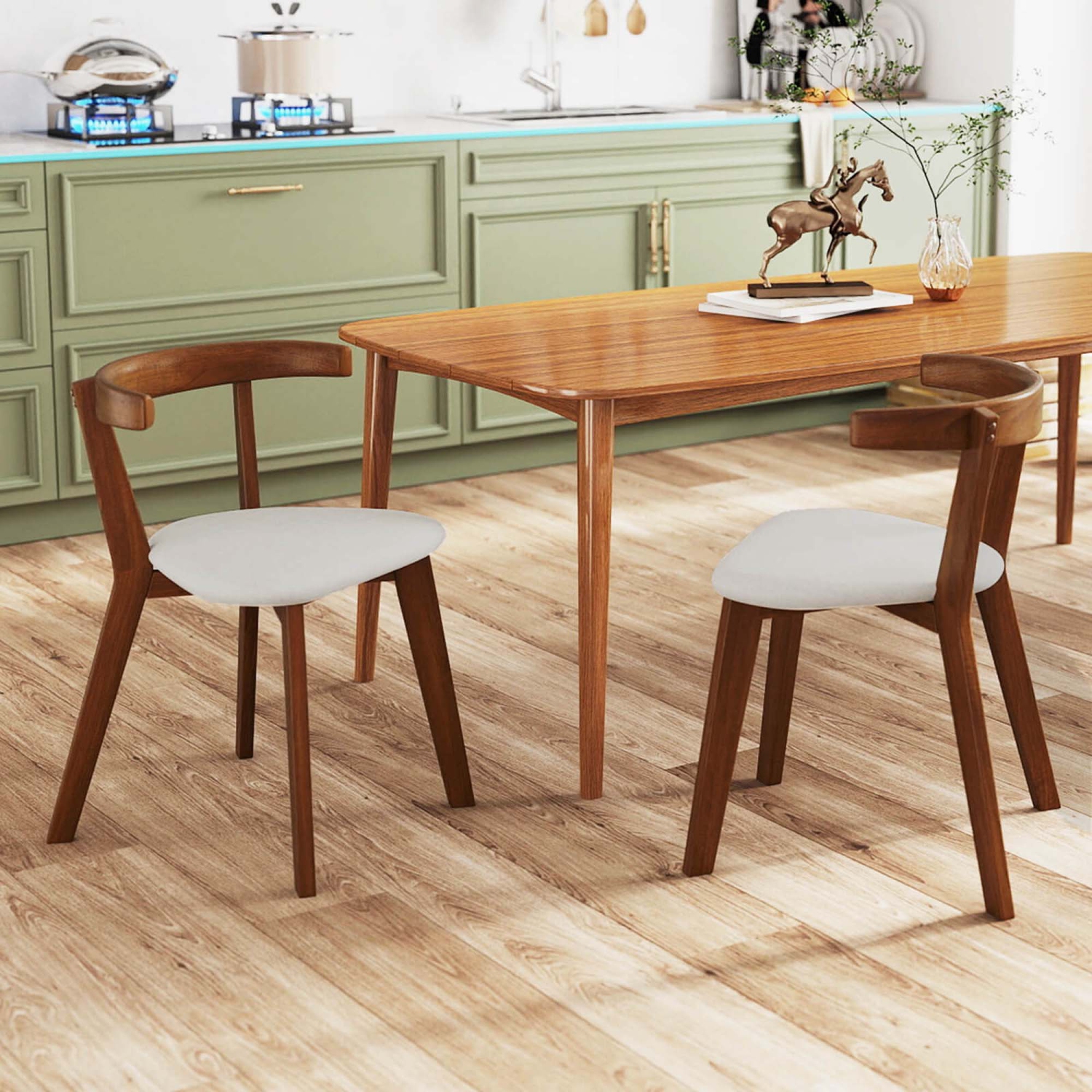 Costway Space-Saving Wood Upholstered Dining Chair Set of 4 with Padded Seat & Curved Back