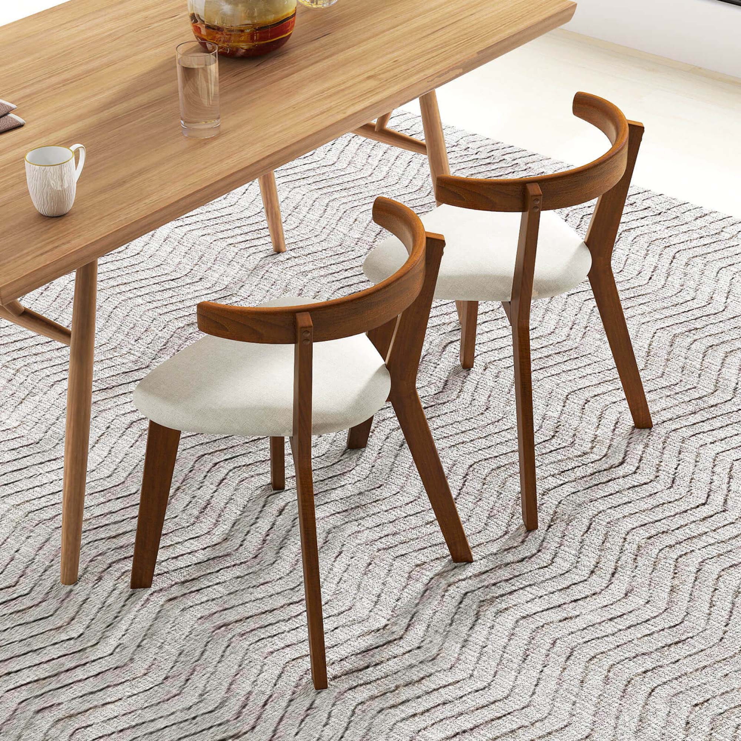 Costway Space-Saving Wood Upholstered Dining Chair Set of 4 with Padded Seat & Curved Back