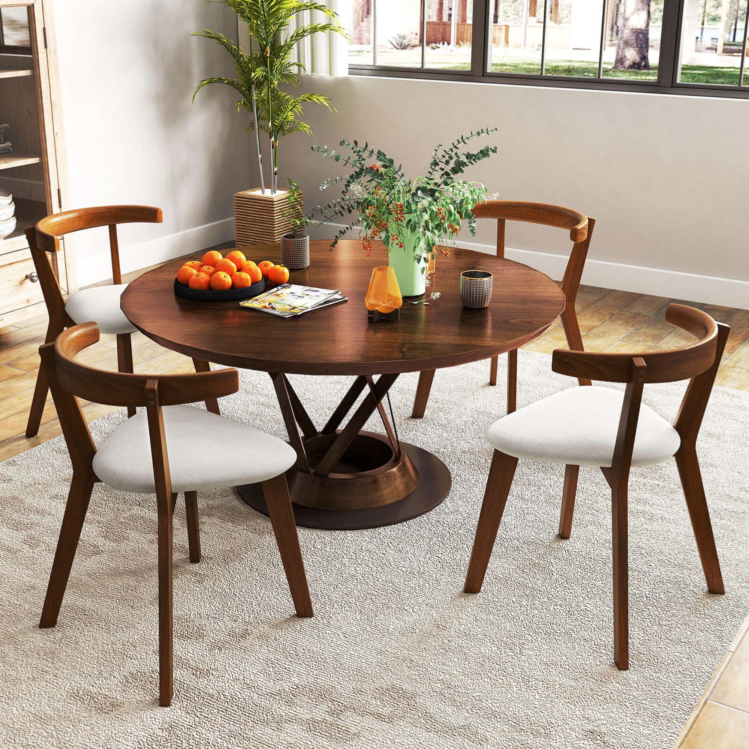 Costway Space-Saving Wood Upholstered Dining Chair Set of 2 with Padded Seat & Curved Back