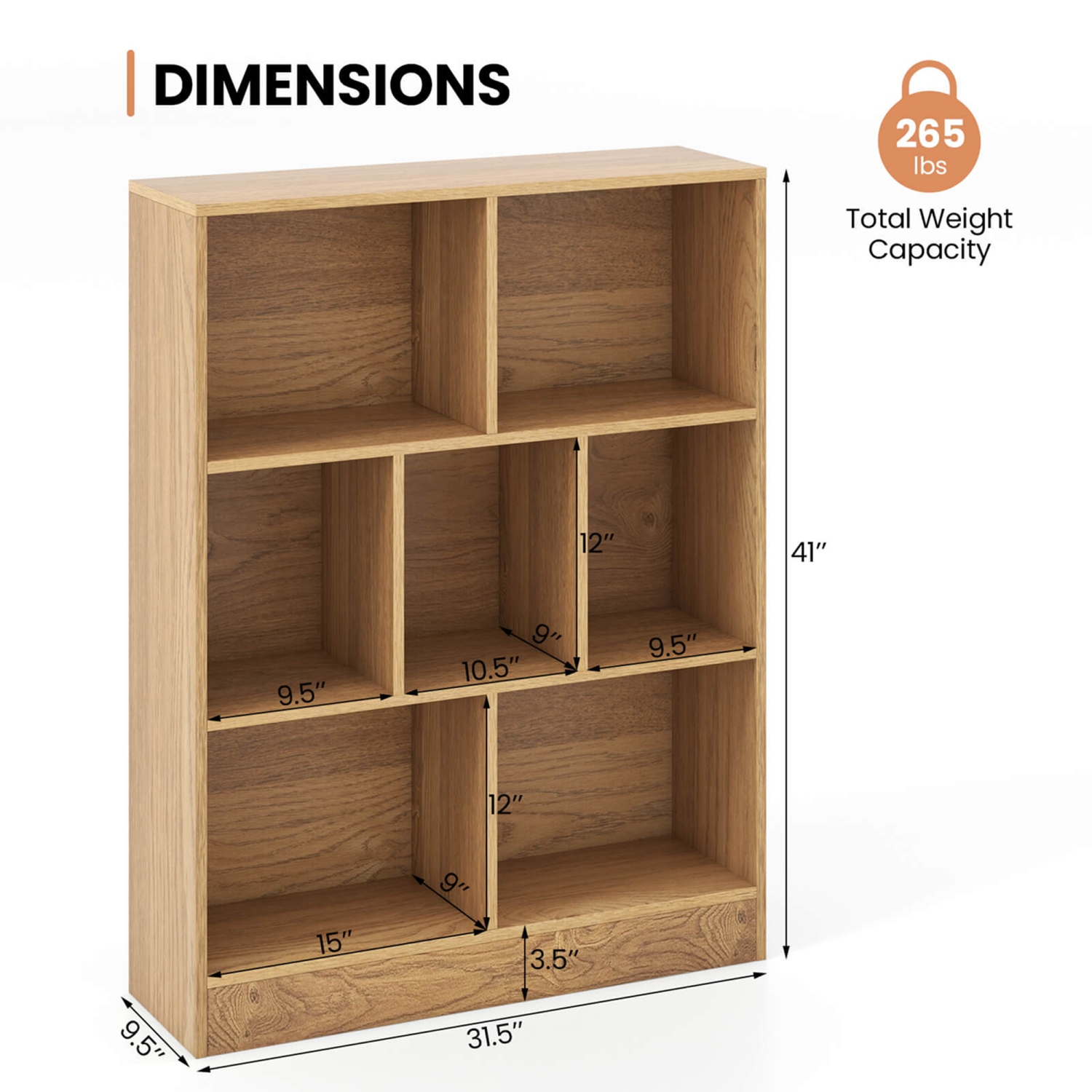 Costway 7-Cube Bookcase for Kids 41" Wooden Toy Storage Organizer Freestanding Bookshelf