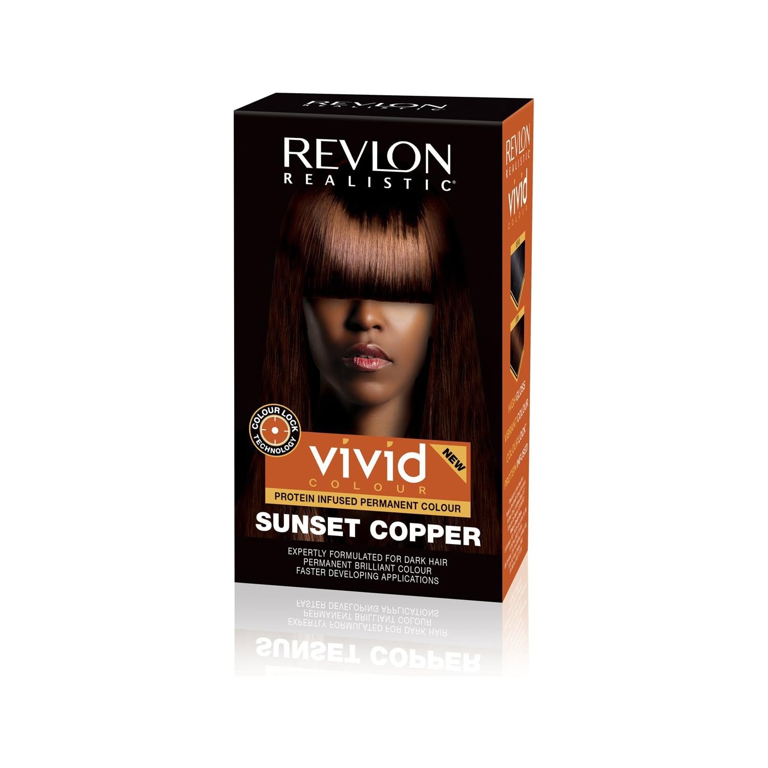 Colorant capillaire permanent infusé de protéines Realistic Vivid Colour de Revlon avec technologie Color Lock, Sunset Copper 110 ml